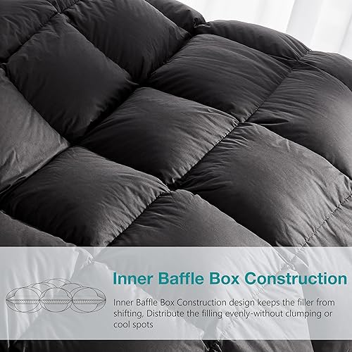 Miniatura 6 de KAKABELL Edredón de plumas de ganso tamaño individual para todas las estaciones, ultra suave y acogedor, relleno de edredón sin ruido con funda de