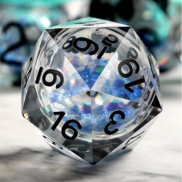 DNDND Glow in the Dark Liquid Sharp-Edge Dice Set 7PCS - Clear Resin Polyhedral DND Dice with Luminous Blue Liquid Orb & Glitter for D&D RPG Table Games Glow Blue