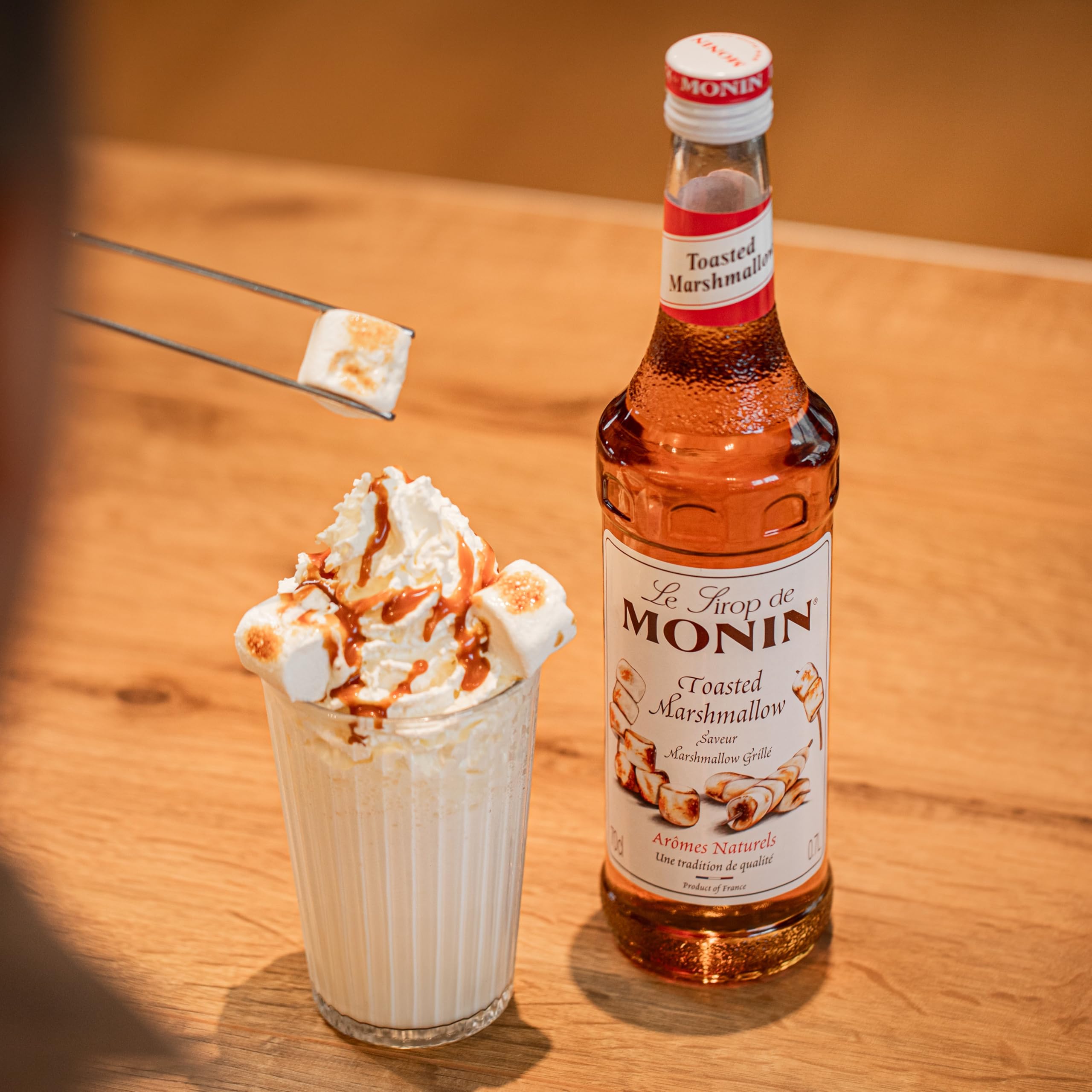 MONIN - Jarabe Sabor Marshmallow Tostado & Jarabe de sabor enrollado con canela - Para café, chocolate caliente, Capuccino o Latte - Aromas naturales - Botella de cristal - 2 x 70 cl