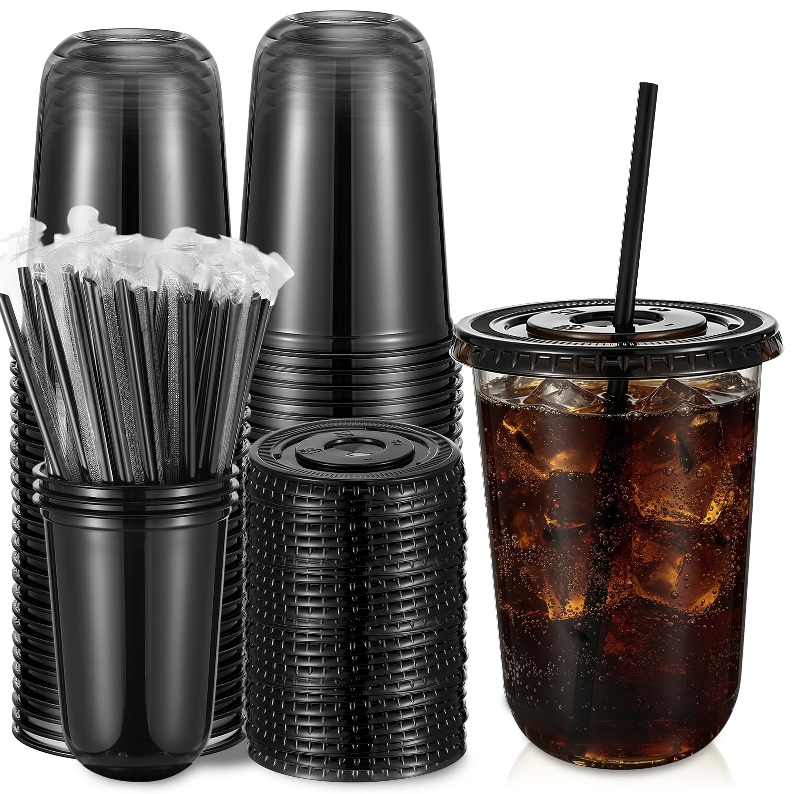 Ziliny 50 Sets 16oz Clear Plastic Cups with Lids and Straws Disposable Cups — Amazon image 12