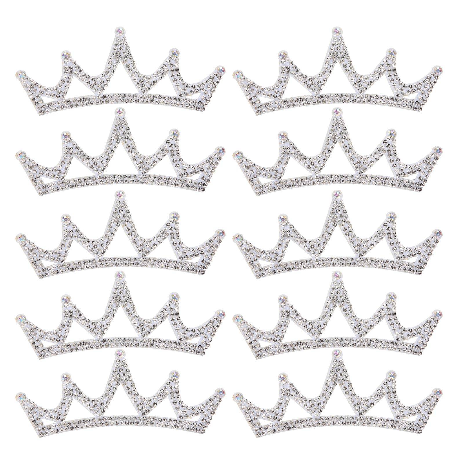 10pcs Large Crown Embroidery Children's Decals Sewn with Sequins Rhinestone Cloth Stickers Flower Crown Shape Patches Clothing Accessories (10 * 3.7cm White Triangle Crown)