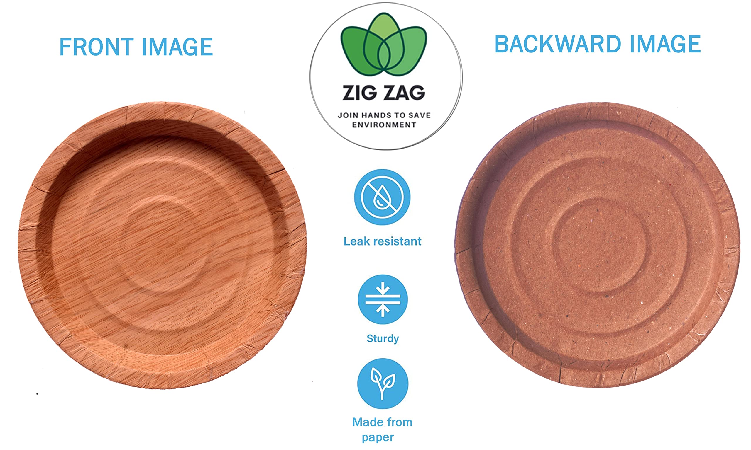 zig zag 100% kompostowalne, przyjazne dla środowiska, 30 cm, jednorazowe talerze, wytrzymałe, biodegradowalne talerze papierowe, okrągłe opakowanie (100)