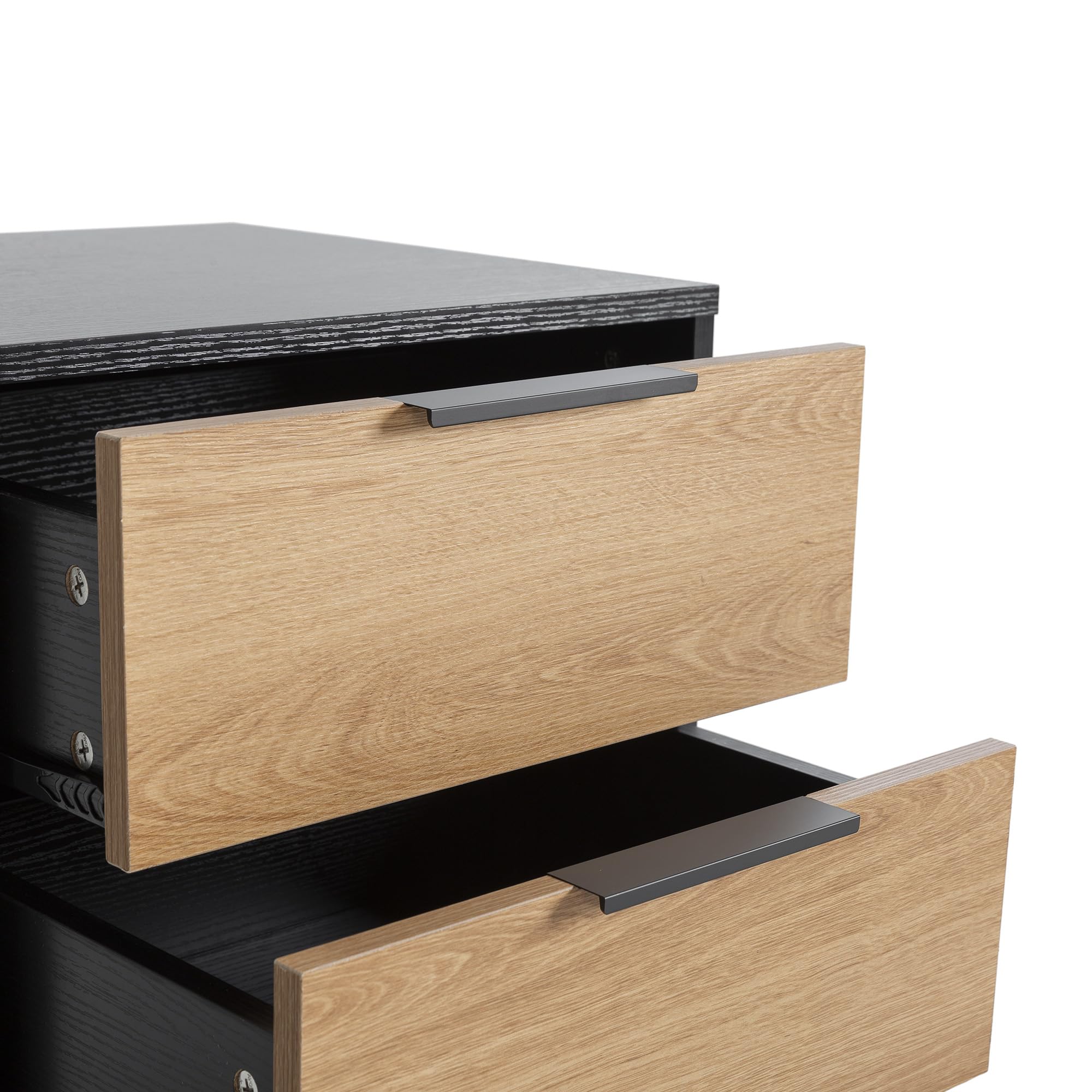 HOMN LIVING Mesita de Noche Kalma 2 cajones Color Negro/Madera, 45 cm (Ancho) 40 cm (Profundo) 48,5 cm (Altura)