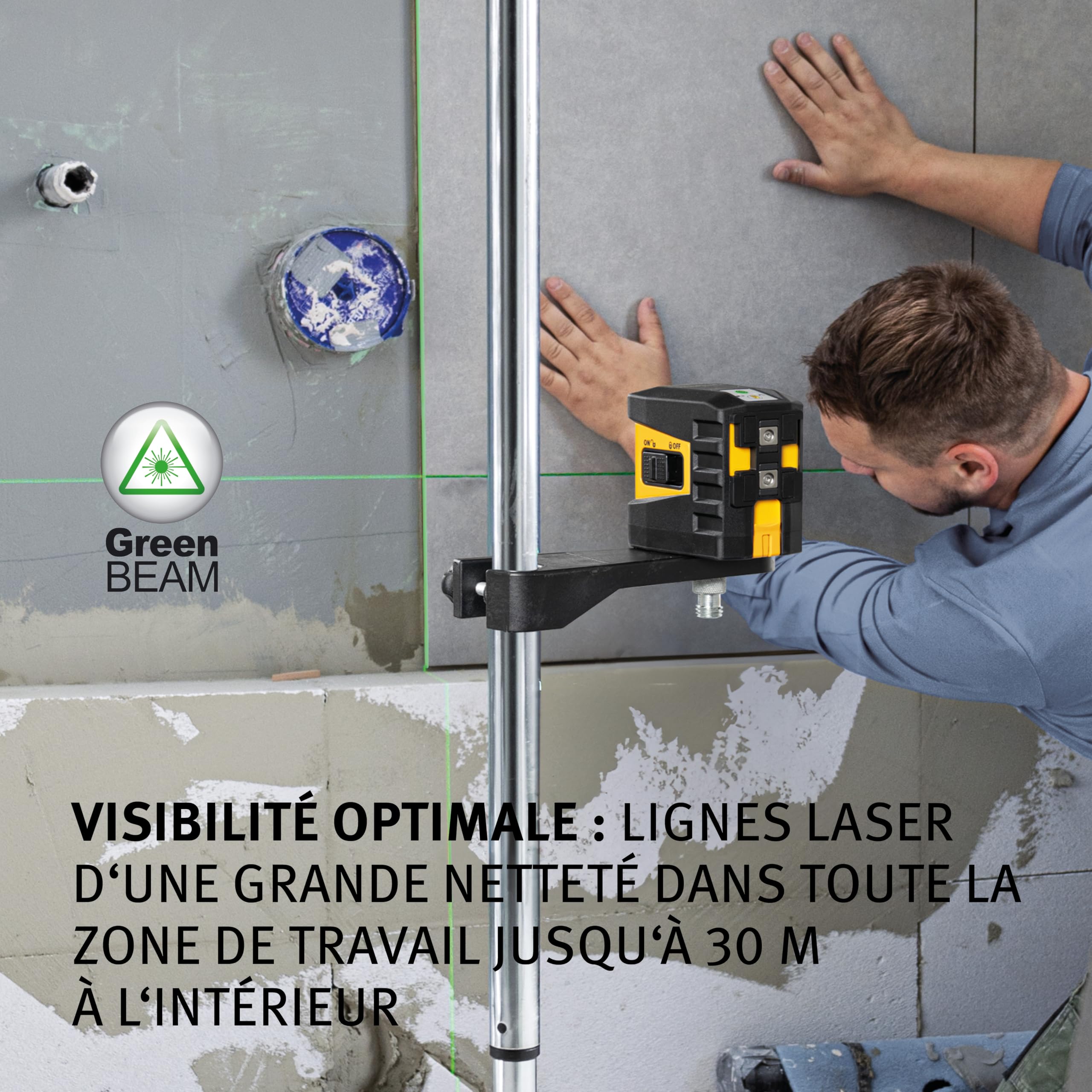 STABILA Laser à lignes croisées vert LAX 60 G, autonivelant, portée max. 30 m, kit avec cible, sac ceinture, piles (3 x AA)