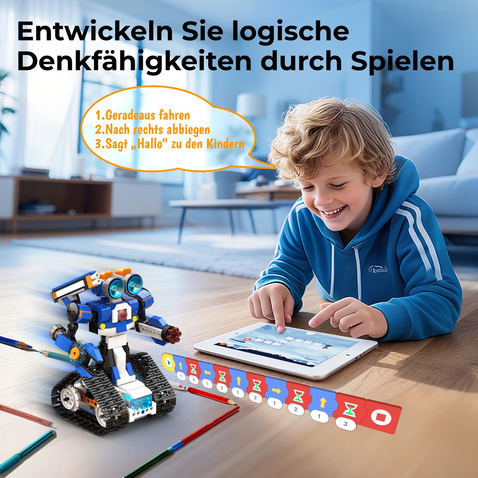 Apitor Robot J – Programmierbarer Roboter Bausatz für Kinder, 6-in-1 STEM Lernspielzeug mit App-Steuerung, Jungen & Mädchen ab 7 Jahren (480 Teile)