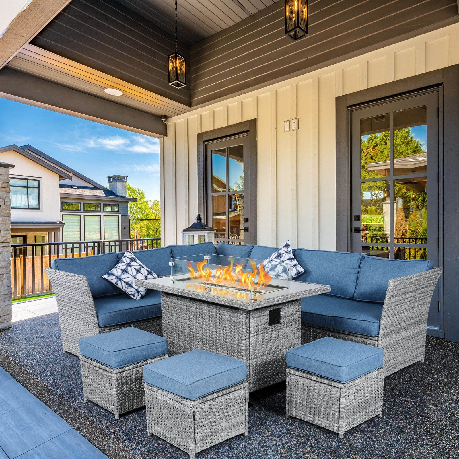 Buy VONZOY Patio Furniture Set with Fire Pit Table, 7 Piece Outdoor Dining Sectional Sofa with