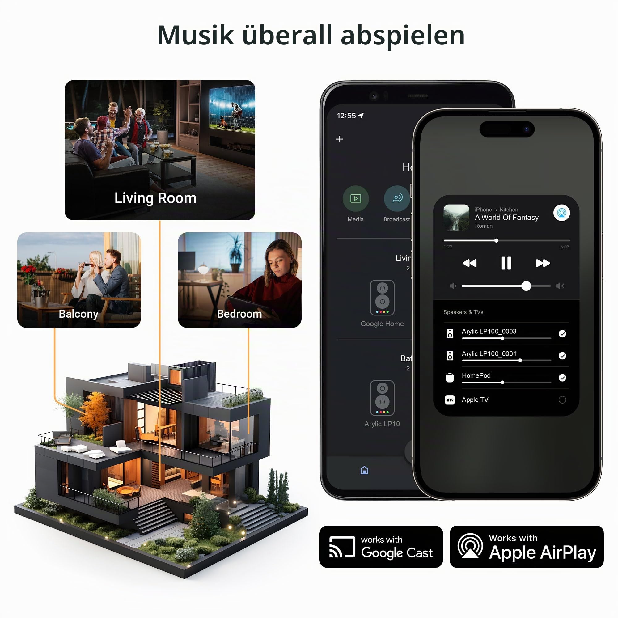 Arylic LP100 Music Streamer, Wireless Bluetooth 5.4 & WiFi Audio Preamp with AirPlay 2, Google Cast, Spotify/Tidal/Qobuz Connect, Auracast, HDMI eARC, Optical/Analog Inputs, 192kHz/24bit Hi-Res