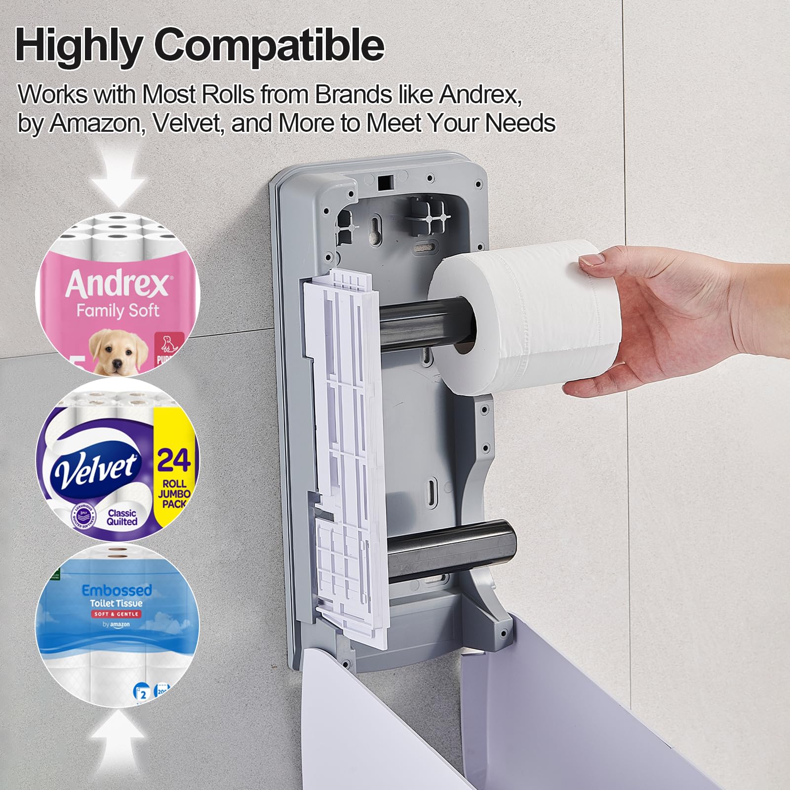 Pollock Dispensador de Doble Rollo de Papel Higiénico, Montaje en Pared, Gran Capacidad, Blanco