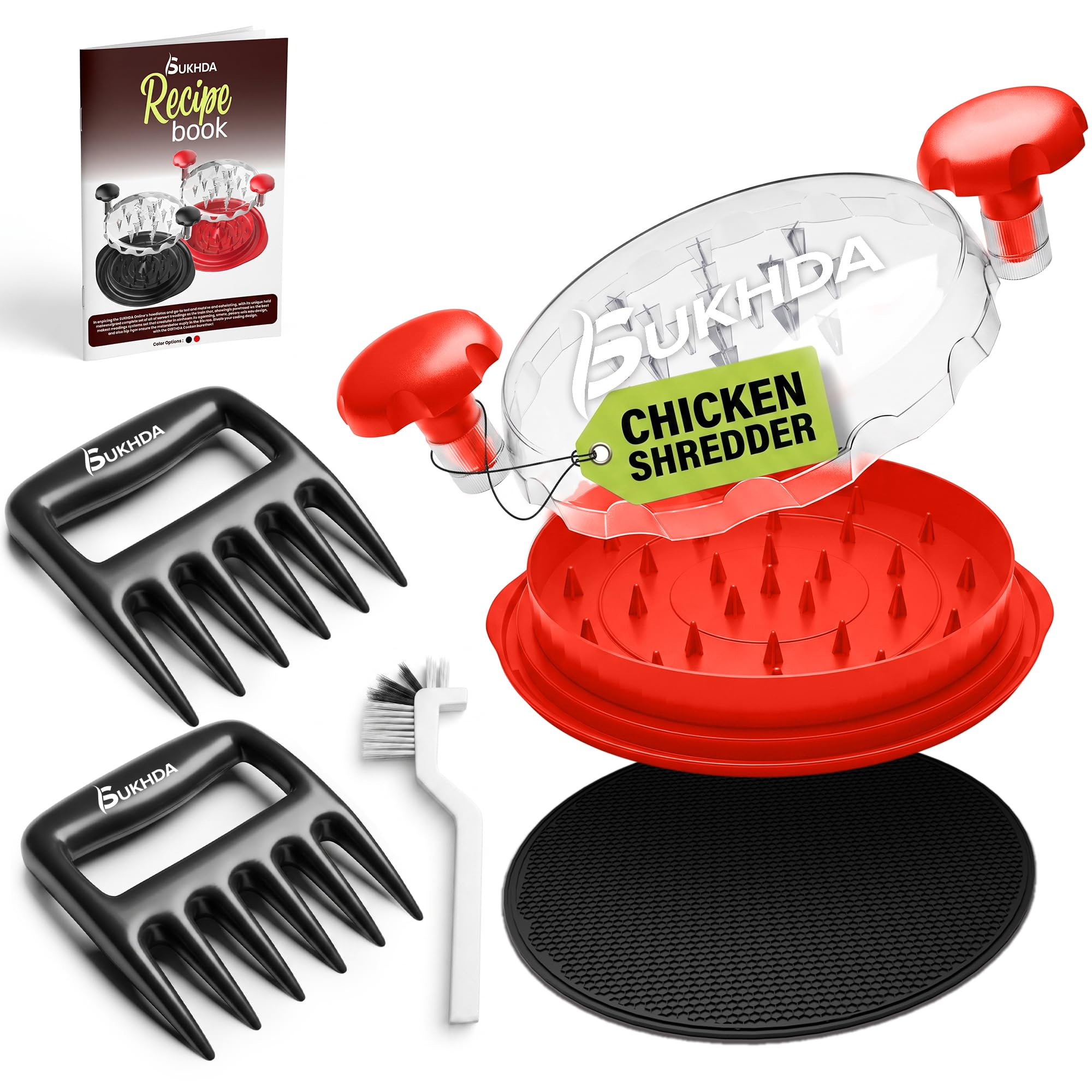 Herramienta trituradora de pollo Twist, máquina trituradora de pechuga de pollo profesional con cepillo de limpieza, alfombrilla base y garras de carne, trituradora de carne antideslizante con