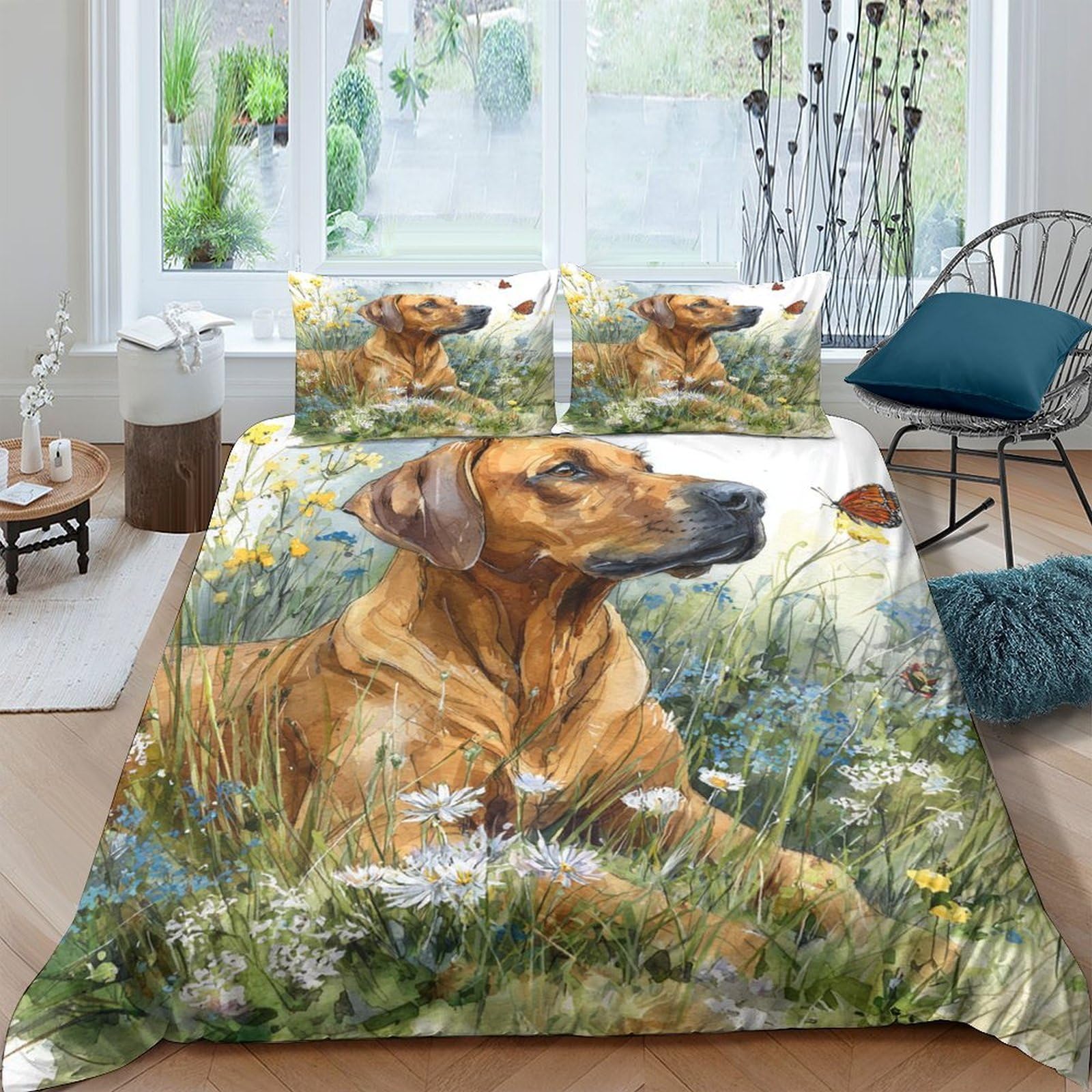 Ctjqhvkz Style-4 3D Printed Brown Dog Fitted Sheet Microfiber Soft Breathable Wildflower Bed Cover For Bedroom Guest Room Decor Single（135X200cm）