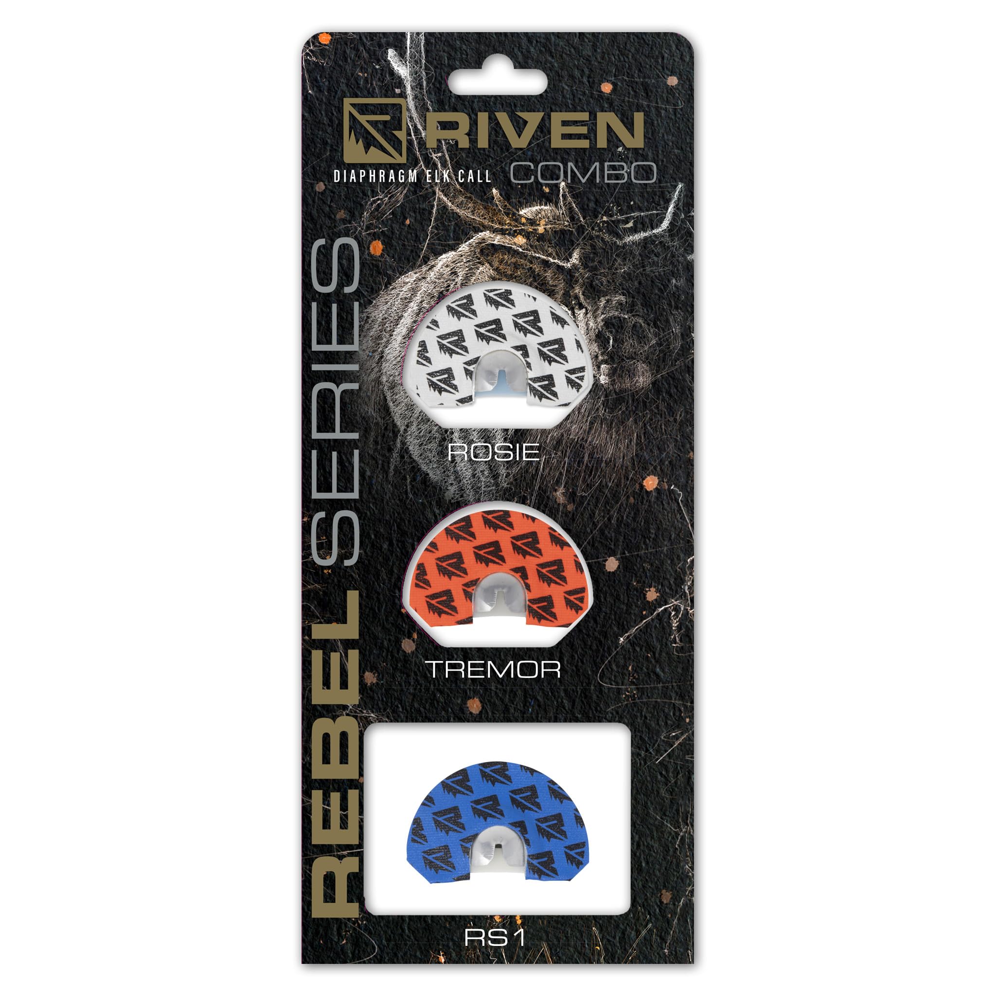 RIVEN The Rebel Series Elk Call Small Dome Combo 3 Pack for Hunting | Perfect Variety of Reeds for Cow, Calf & Bull Sounds | Includes Tremor, Rosie & RS1 Standard Frame Mouth Calls & One Carry Case