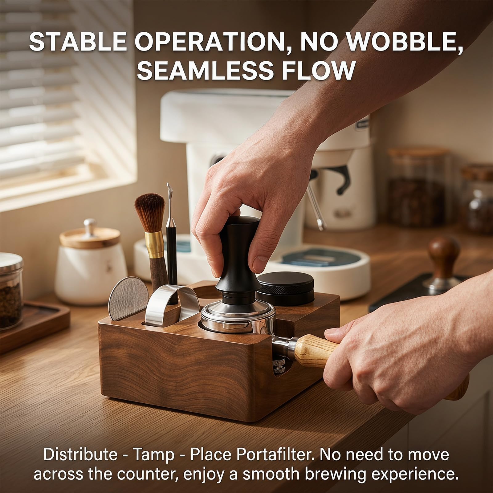 Espresso Tamping Station - Estación de café de madera de nogal para cafeteras de espresso (51/54 mm)