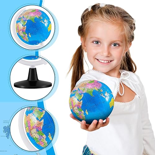 Miniatura 3 de Henoyso 24 mini globos del mundo a granel para niños que aprenden 3.4 pulgadas, mapa del mundo giratorio de 3.4 pulgadas, pequeños globos terrestres