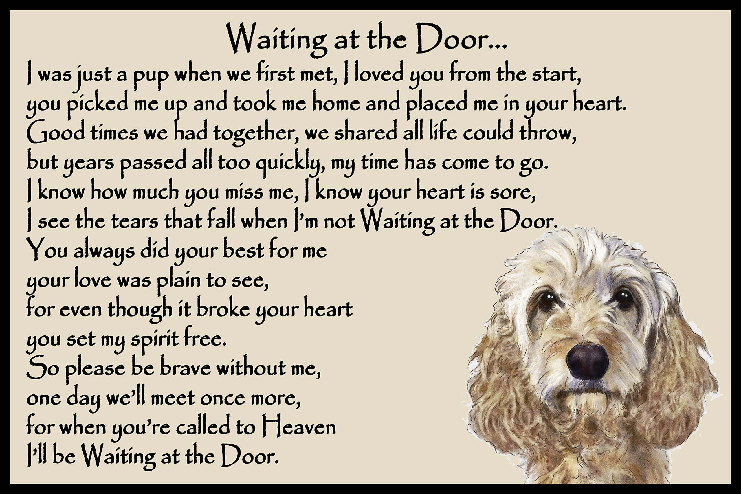 Cockapoo/Labradoodle pet Dog Memorial Rainbow Bridge Keepsake Sympathy Card Gift - Waiting at The Door