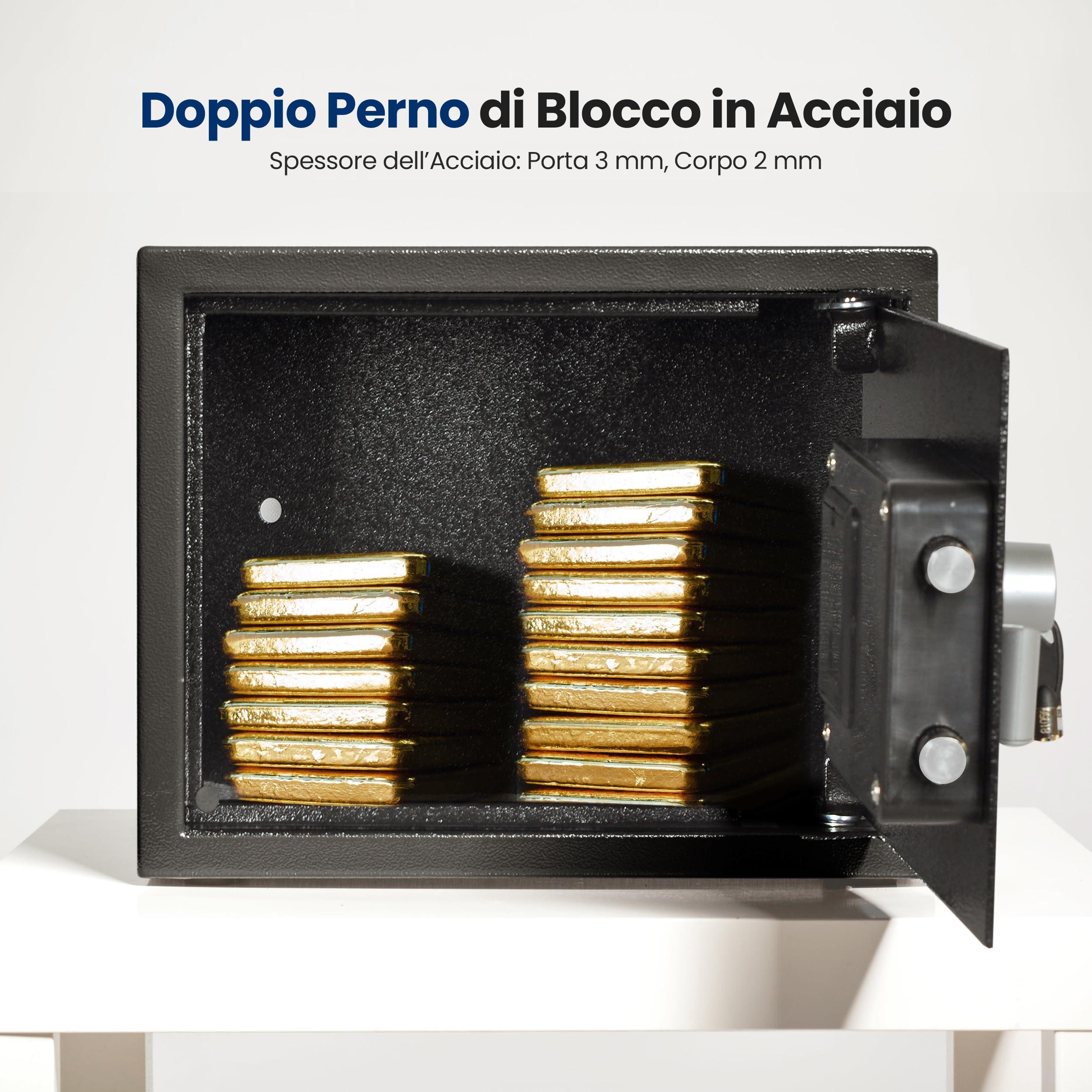 SereneLife Cassaforte, Cassaforte Piccola Elettronica, Cassetta di Sicurezza 31x20x20 cm, Tastiera Digitale, 2 Chiavi, Denaro e Gioielli, per Casa e Ufficio, Montabile a Muro e Pavimento