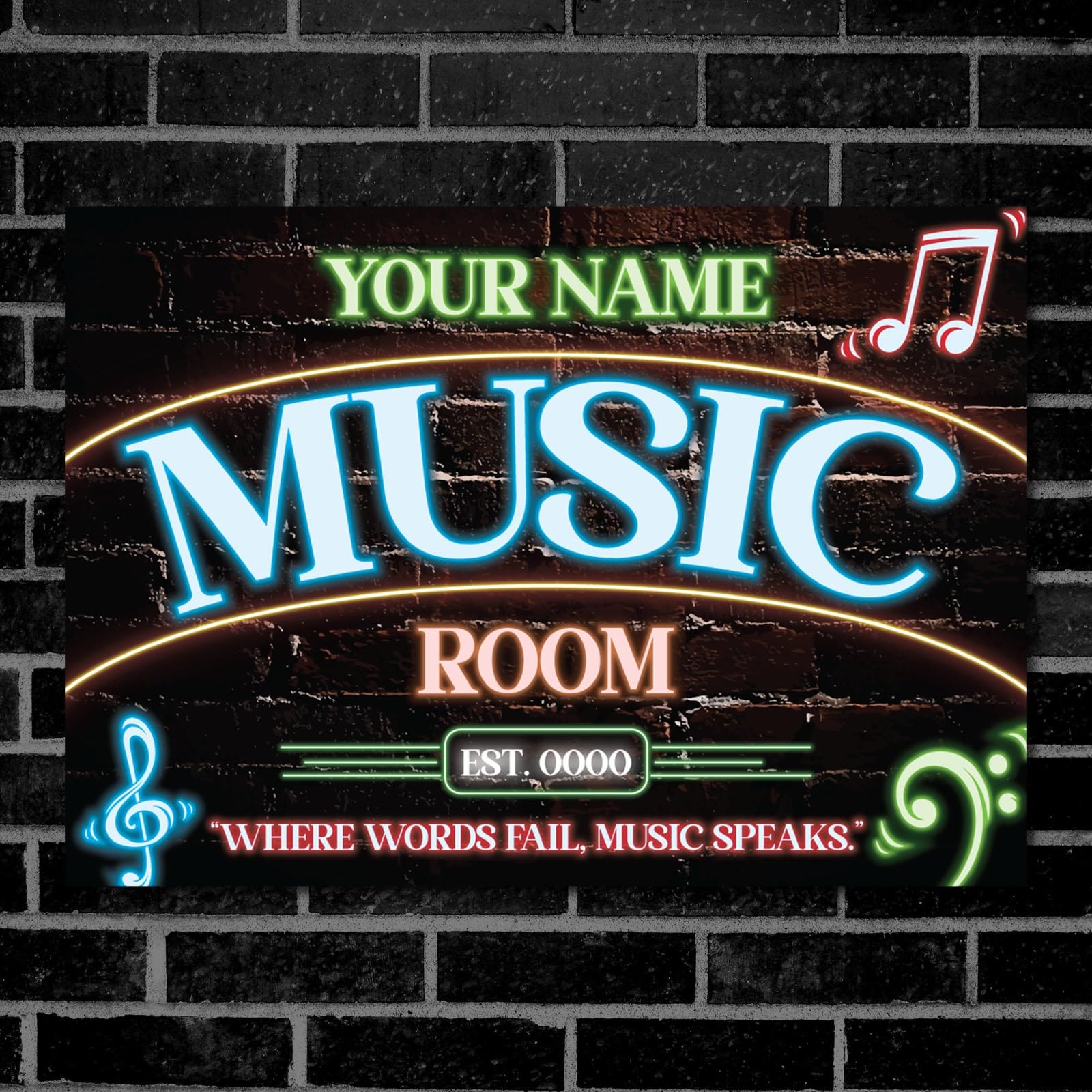 PERSONALISED Music Room Neon Effect Sign Classroom Custom Wall Metal Plaque