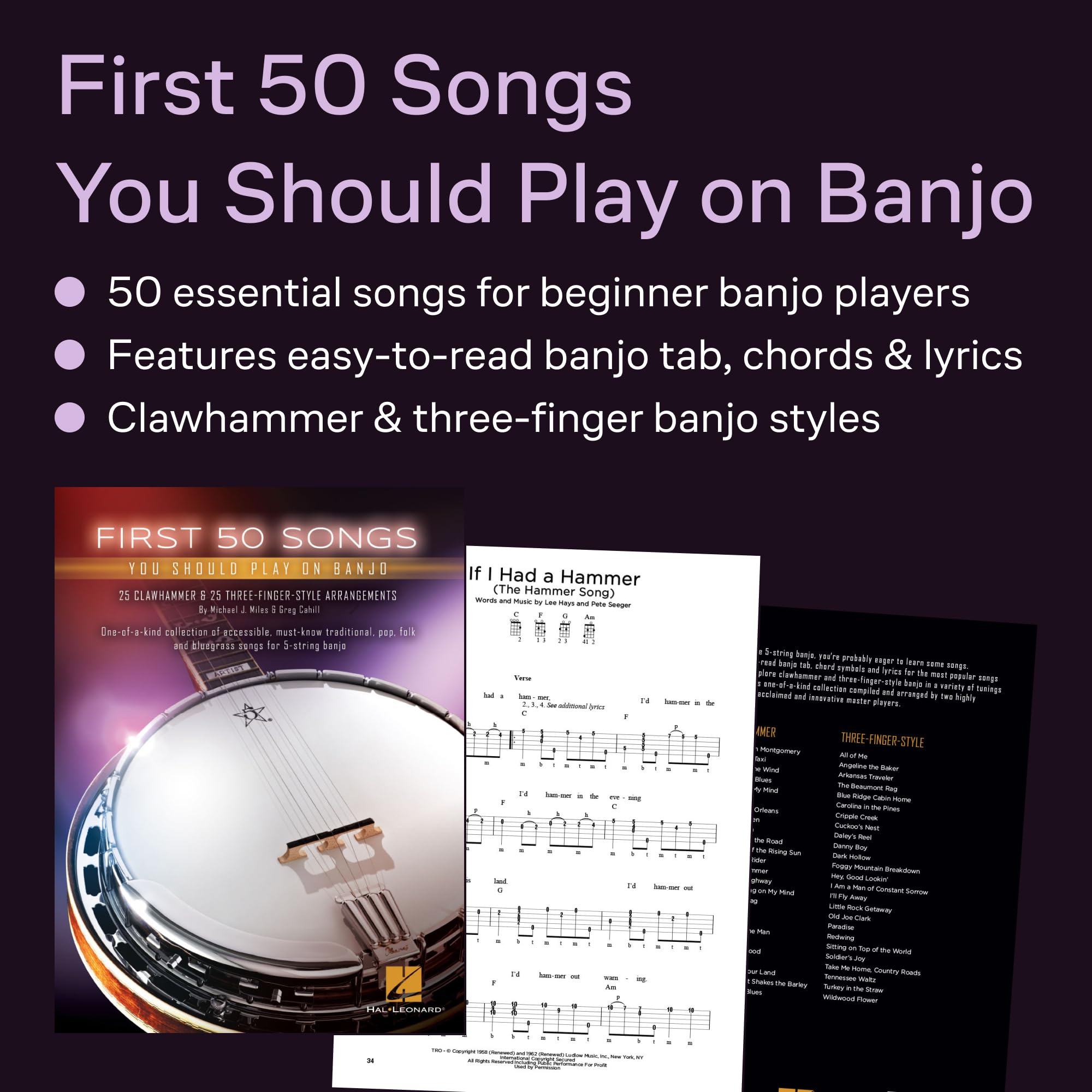 First 50 Songs You Should Play on Banjo | Recueil de Chansons et Partitions Banjo 5 Cordes Débutant Avancé | Folk Rock Country Tablature | Take Me Home Country Roads Blowin' in the Wind Cripple Creek