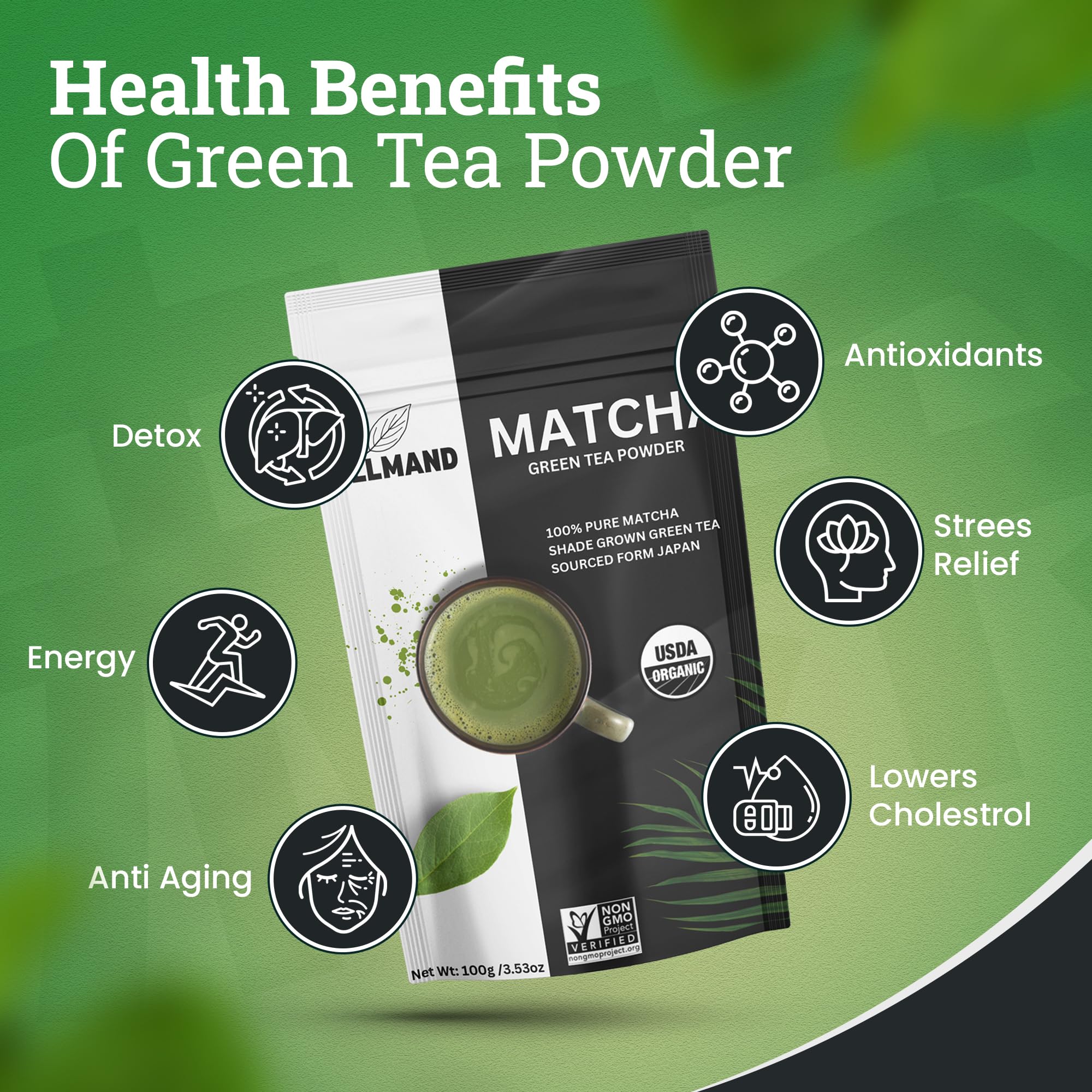 Macha Latte Powder - 3 53oz Pack of 1 - Organic Unsweetened Matcha - Carefully Stored Green Superfood — view 5