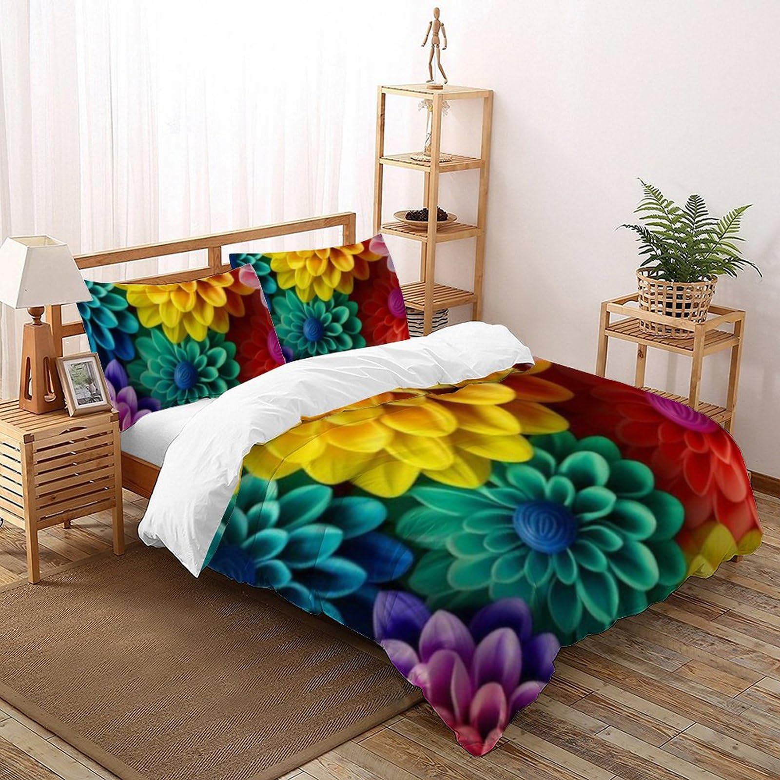 Housse de couette super king fleurs colorées en microfibre 260x220cm