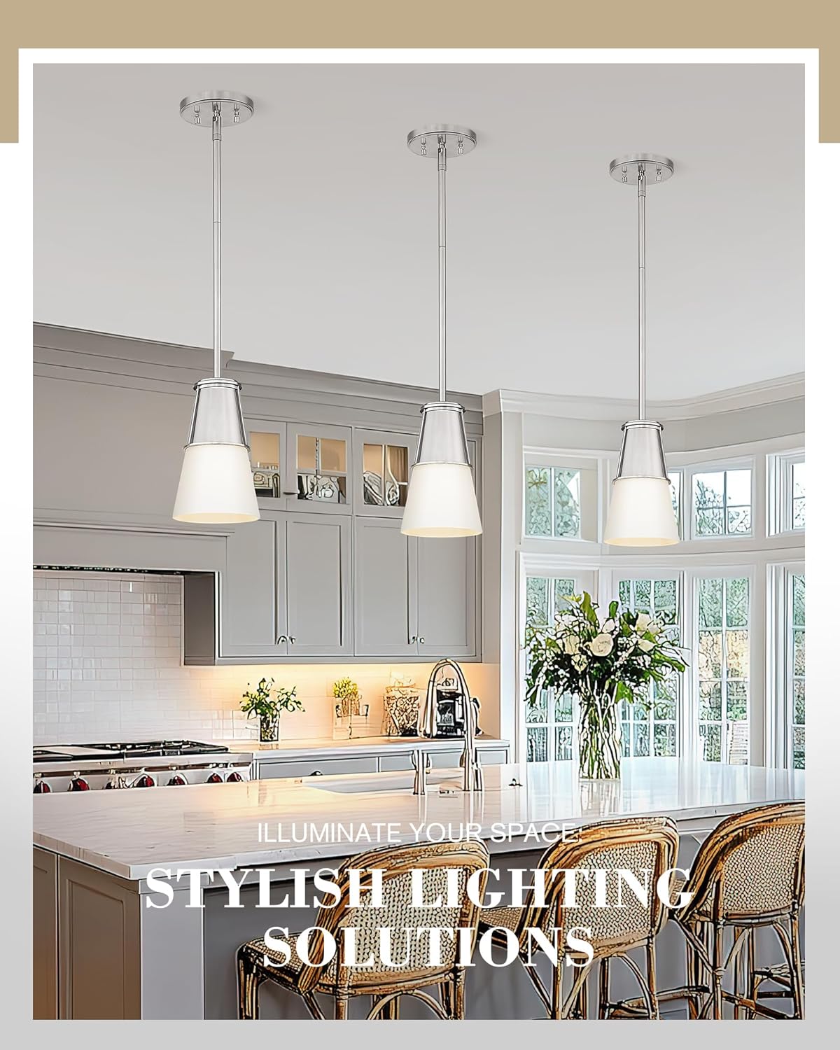 Beionxii 2 Pack Pendant Lights Kitchen Island, Brushed Nickel Pendant Lights 2 Pack, Kitchen Pendant Lighting Over Island, Pendant Lighting for Kitchen Island Sink, Milk Glass Shade, BX-PL01BN-2PK