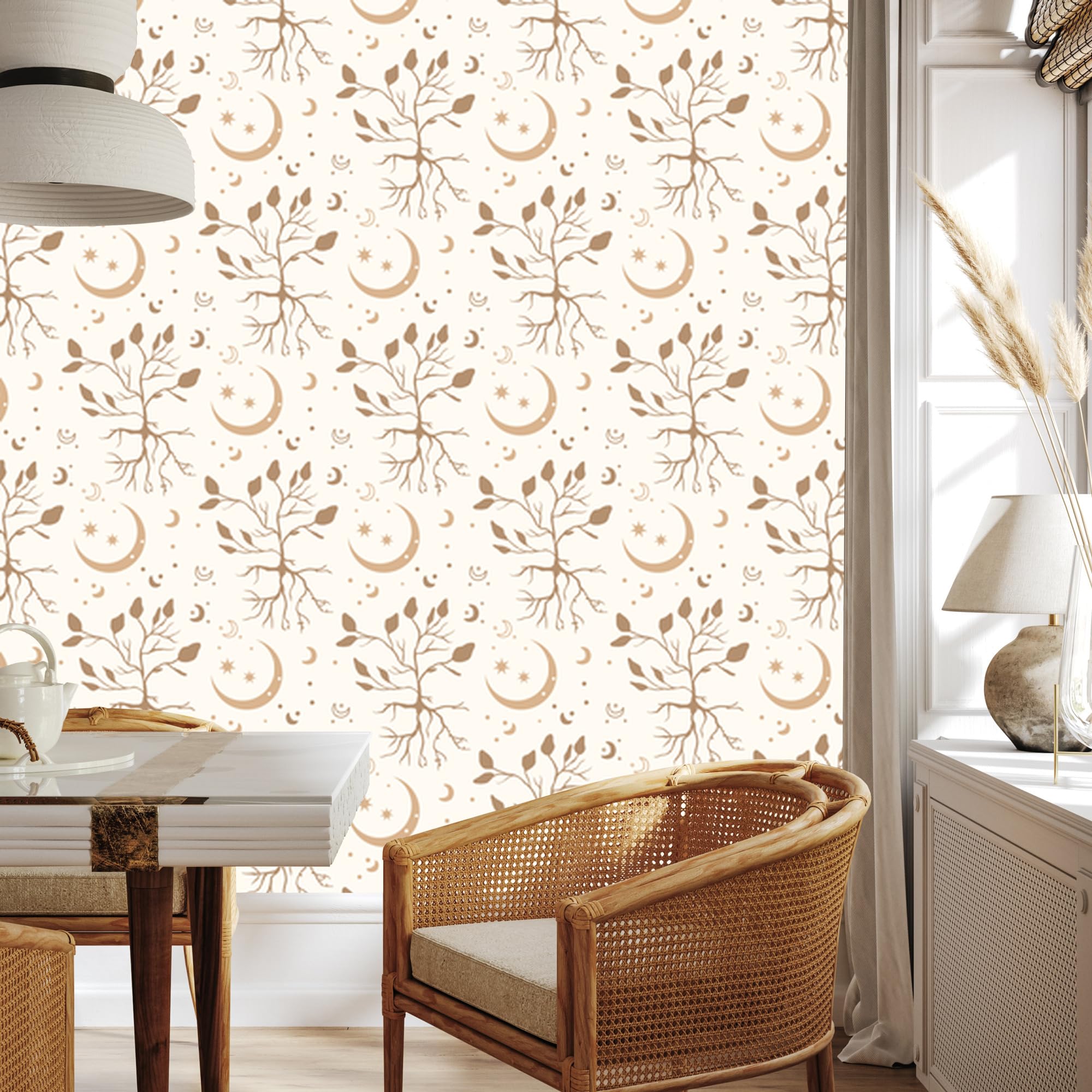 Vliestapete Boho-Muster – Weiß und Creme 50 x 1000 cm