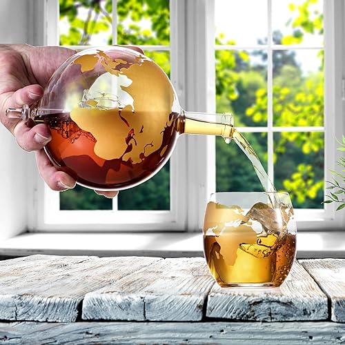 Miniatura 5 de Juego de regalo de globo de whisky, bandeja de base rica, dispensador de whisky dorado, tapón hermético para vino, bourbon, brandy, jugo, agua,