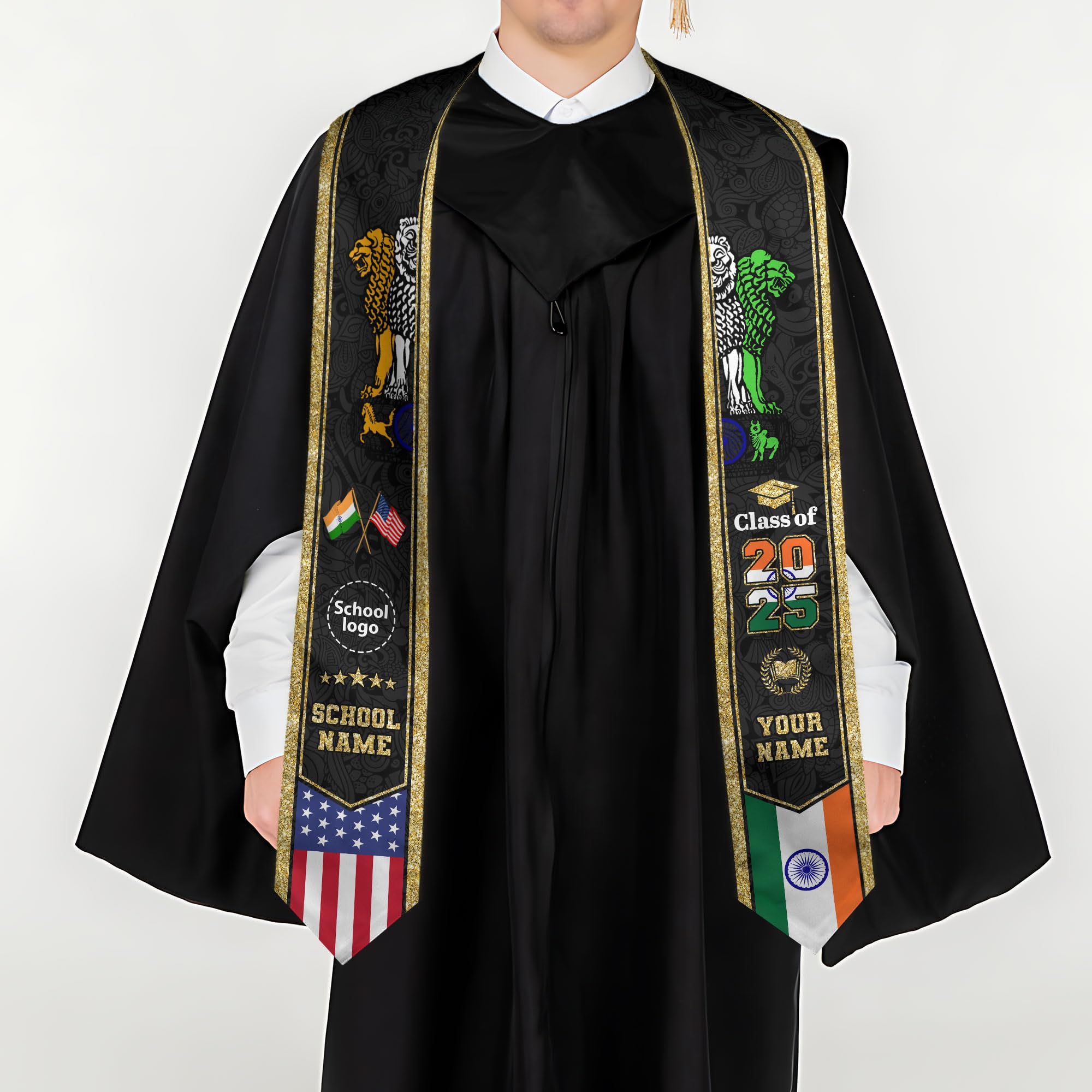 MonkeyVan Personalized India Graduation Stole, Indian Graduation Sash, India Flag Graduation Stole, Class of 2025 Id8