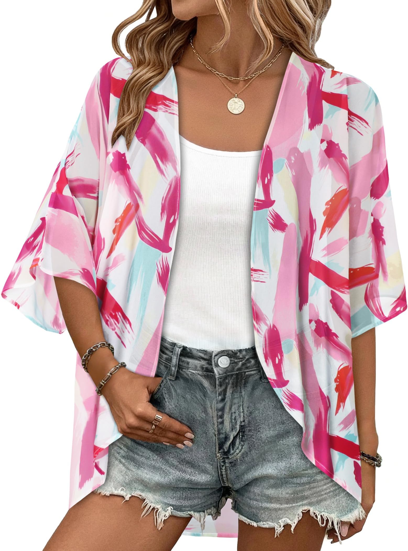 Women Kimono Cardigans Casual Summer Tops Cover up Open Front Floral Print Resort Wear