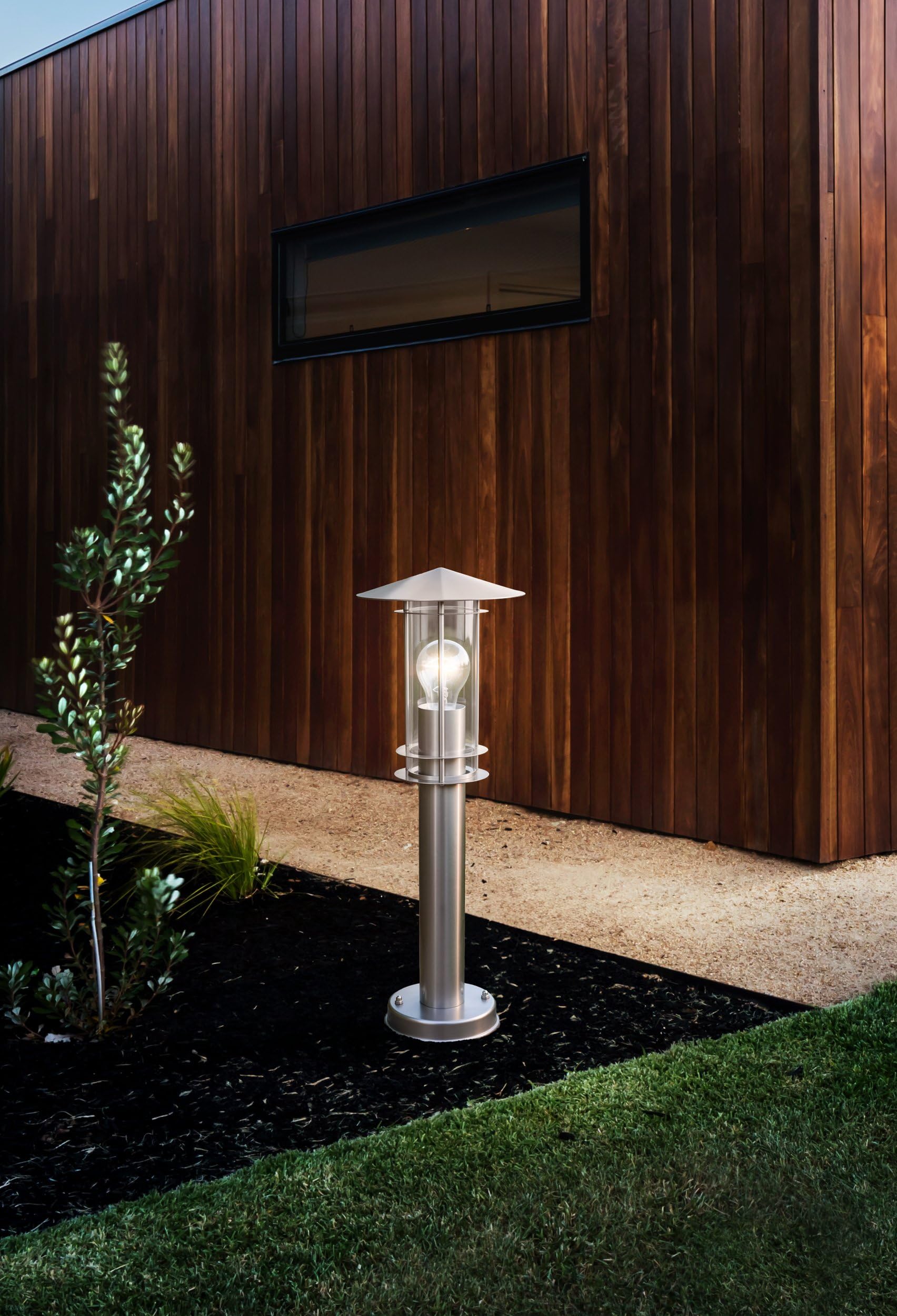 Eglo Borne lumineuse Lisio, potelet éclairage extérieur pour jardin et | terrasse, luminaire d’extérieur en acier inox et verre transparent, lampadaire lanterne, douille E27, IP44