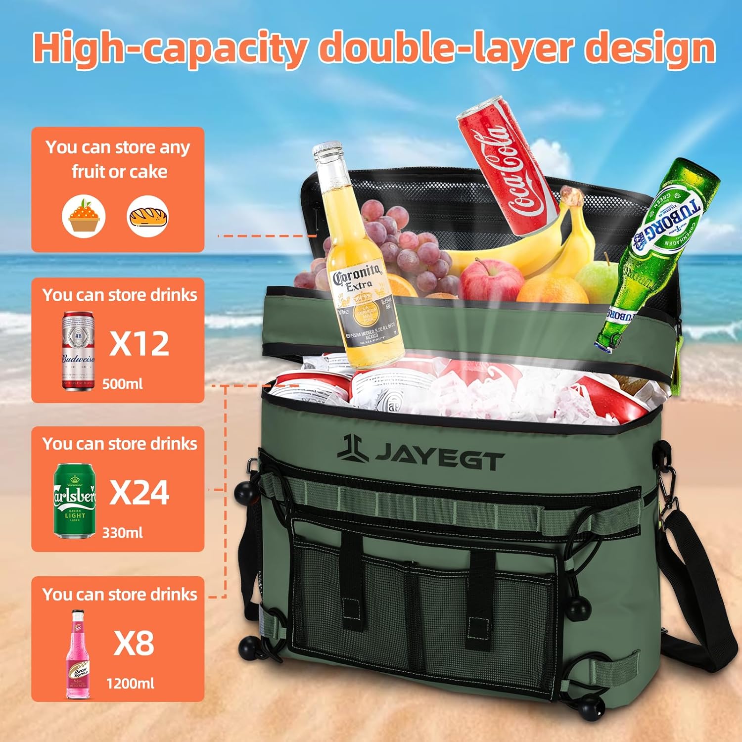 Kayak Cooler Behind Seat - Waterproof Cooler Bag Compatible with Lawn-Chair Seat Kayak,Kayak Accessories Camping Cooler, Portable Ice Chest for Fishing, Beach,Picnic, Trips (Orange, Medium) - Image 2