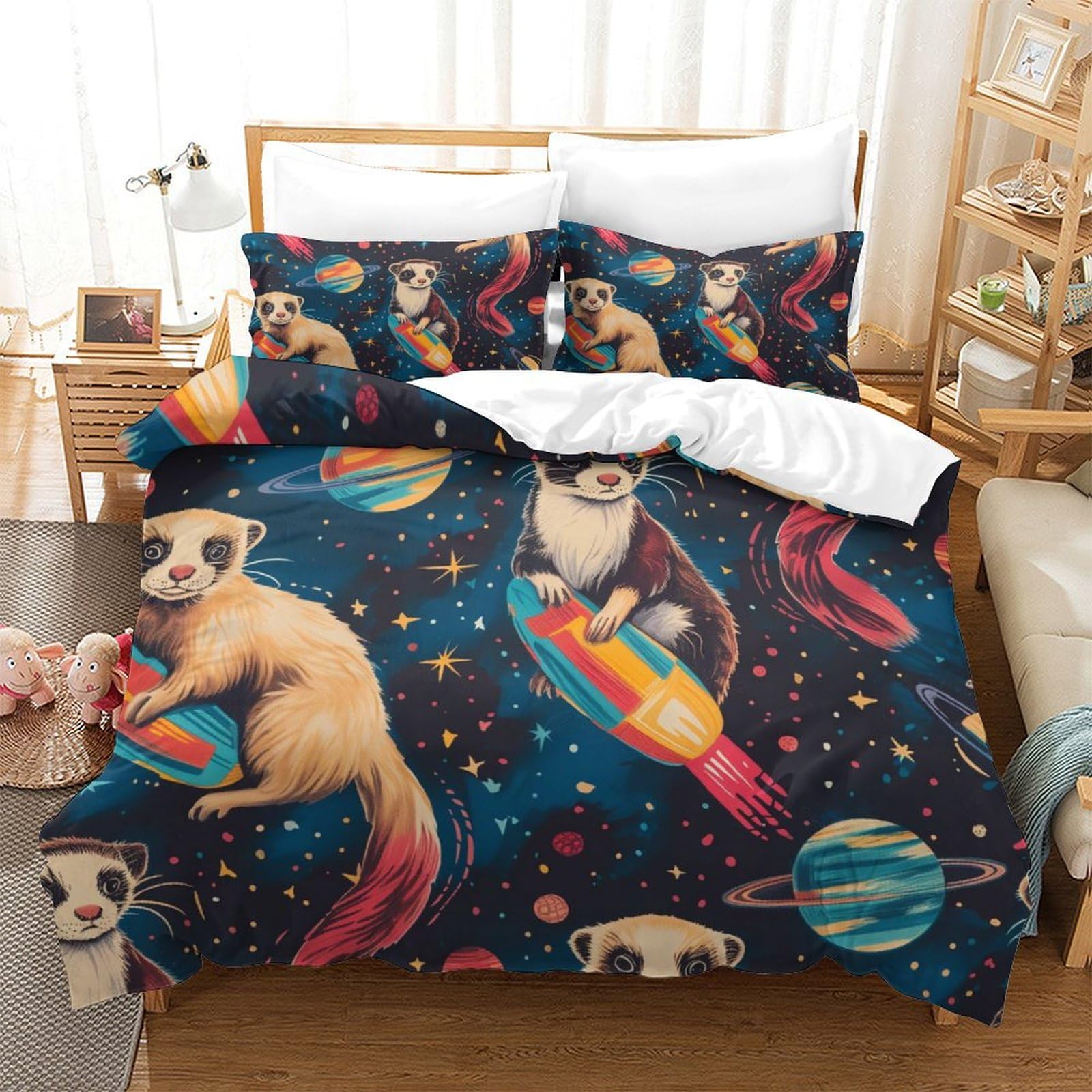 Housse de couette 3 pièces super king 260x220 blaireau de miel taies oreiller