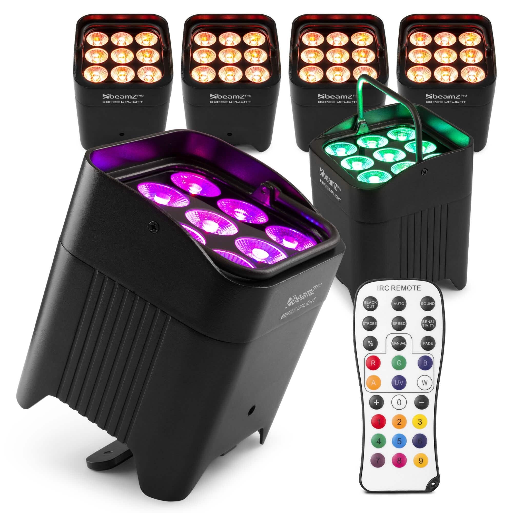 BeamZ Pro BBP59 - Wetterfestes Akku Uplight, 6er Set, 9x12W RGBWA-UV LED, WDMX - Kabelloser Partylicht Strahler für Events Outdoor, DMX Spot Akku Bodenstrahler, LED PAR, Musikgesteuert
