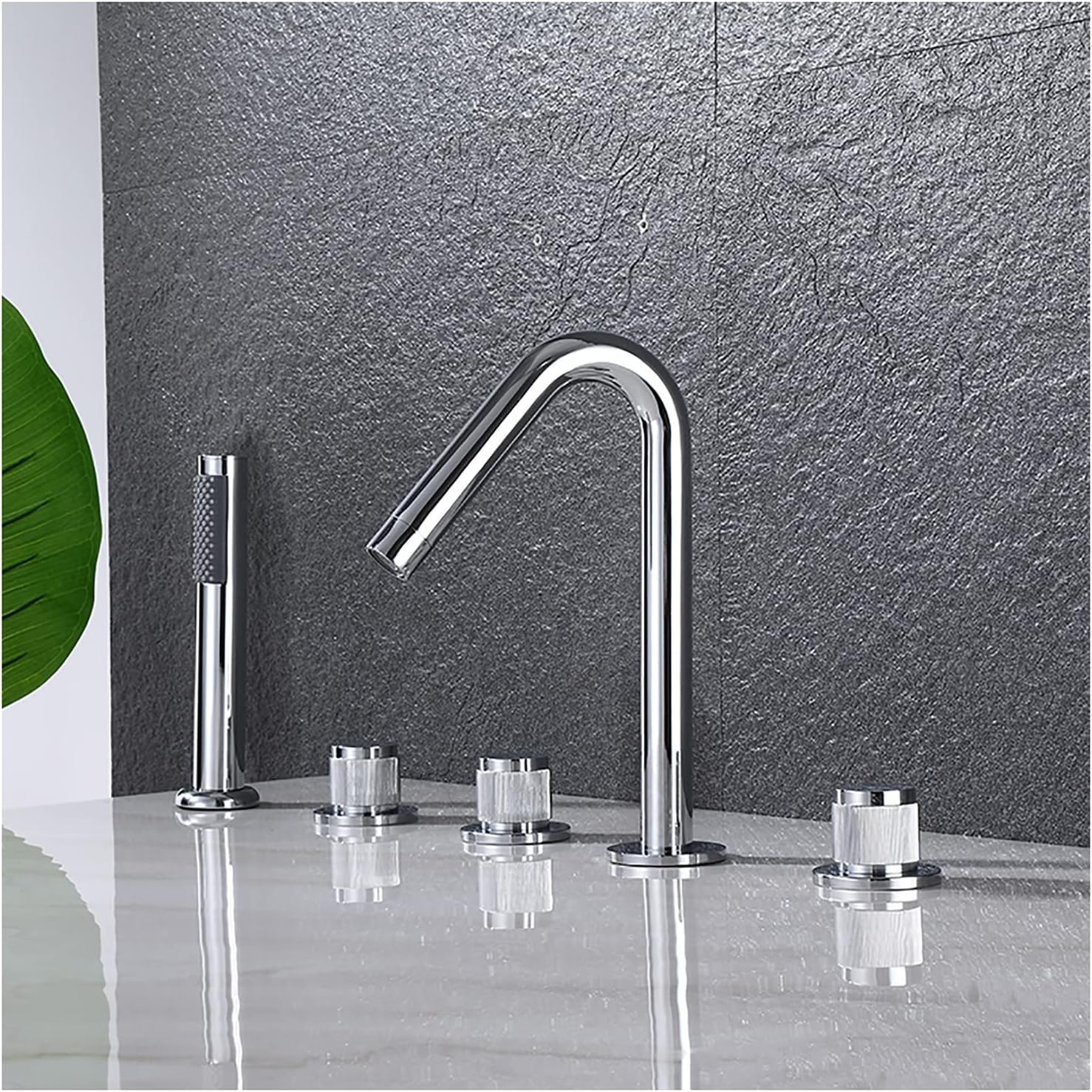 GLJTUO Faucet, Bathtub Faucet 5 Holes Deck-Mounted Tub Filler Faucet with Handheld Shower Bath Mixer Tap Brass Water Saving Bathtub Tap Hot and Cold Water Tub and Shower Faucet,Chrome