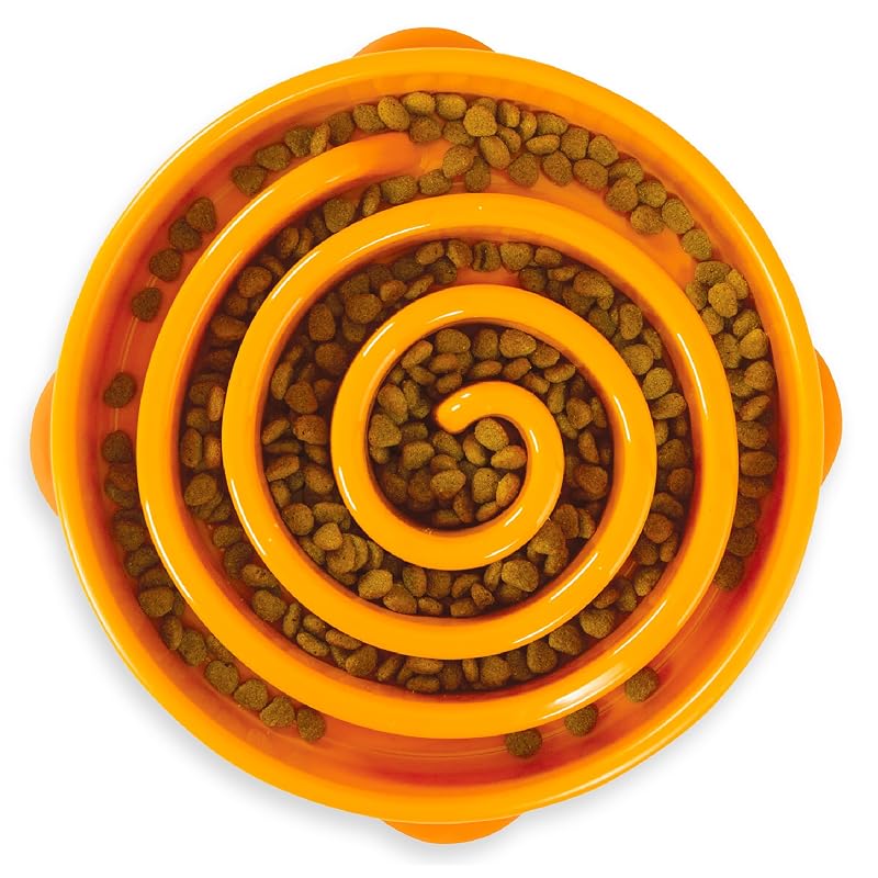Comedouro lento para cães Outward Hound Fun Feeder Slo Bowl com labirinto antiderrapante, 4 xícaras, Grande, Laranja