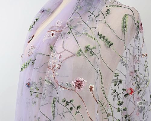 Miniatura 10 de Exquisita tela de encaje bordado floral de tul para costura, vestido superpuesto, adorno de cortina, 60 pulgadas de ancho (2 yardas precortadas,