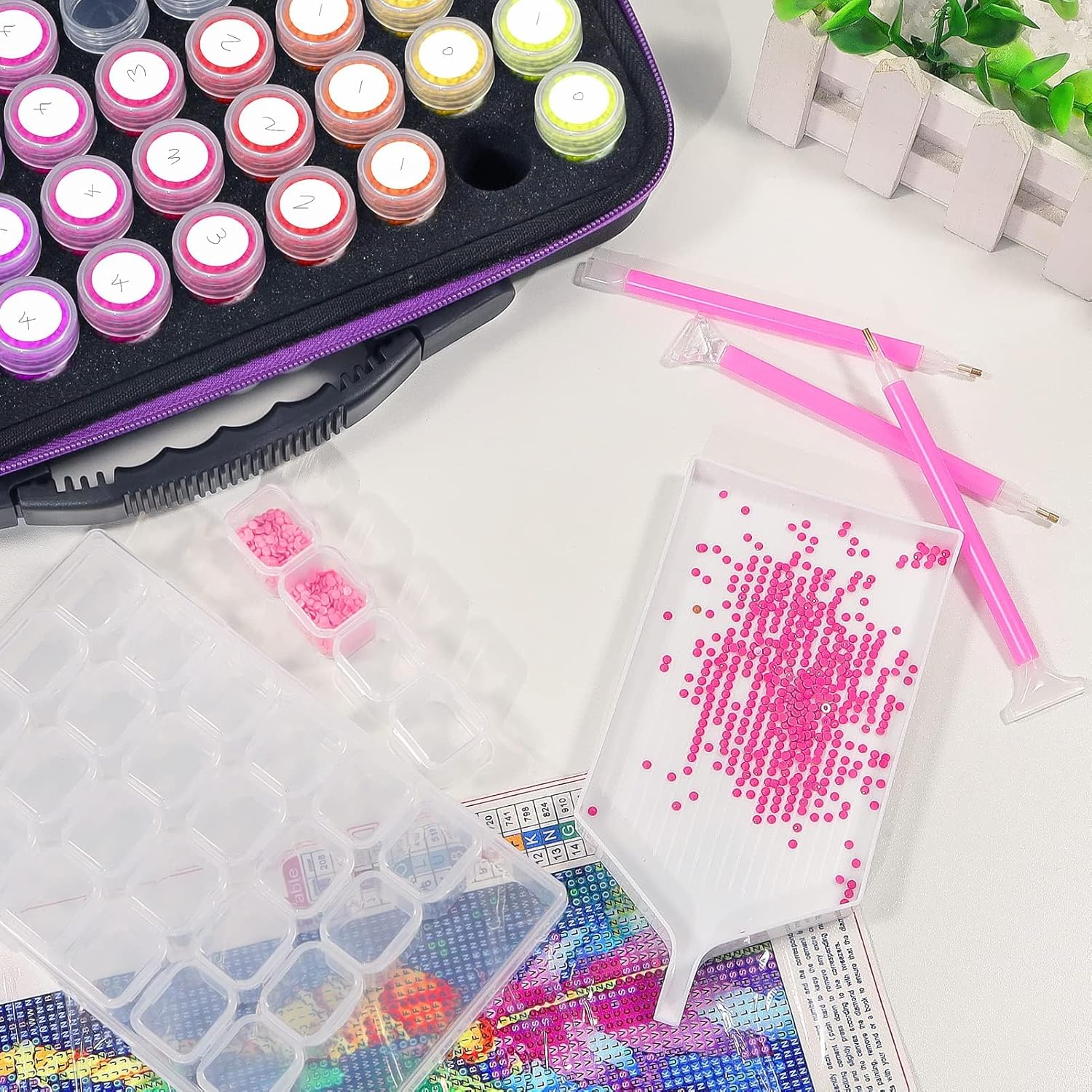 CAIOVSE Diamond Painting Storage Containers, 240 Slots Diamond Painting Accessories Kits Diamond Art Accessories and Tools for Craft Jewelry Rhinestones Bead Organizer (Leopard Print)