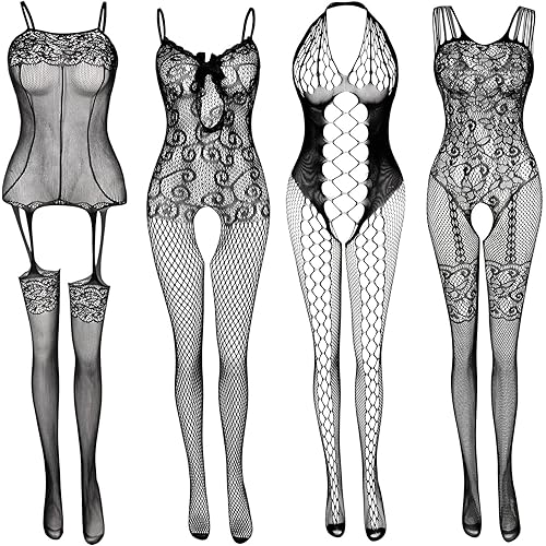 Women's Lace Stockings Lingerie Floral Fishnet Bodysuits Lingerie Nightwear for Romantic Date Wearing