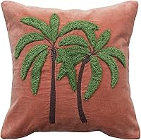Creative Co-Op Tropical Embroidered Velvet Throw Pillow 18x18 Multicolor Palm Tree Boho Coastal Decor
