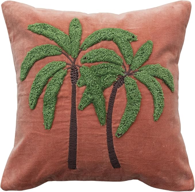 Creative Co-Op Tropical Embroidered Velvet Pillow, Multicolor