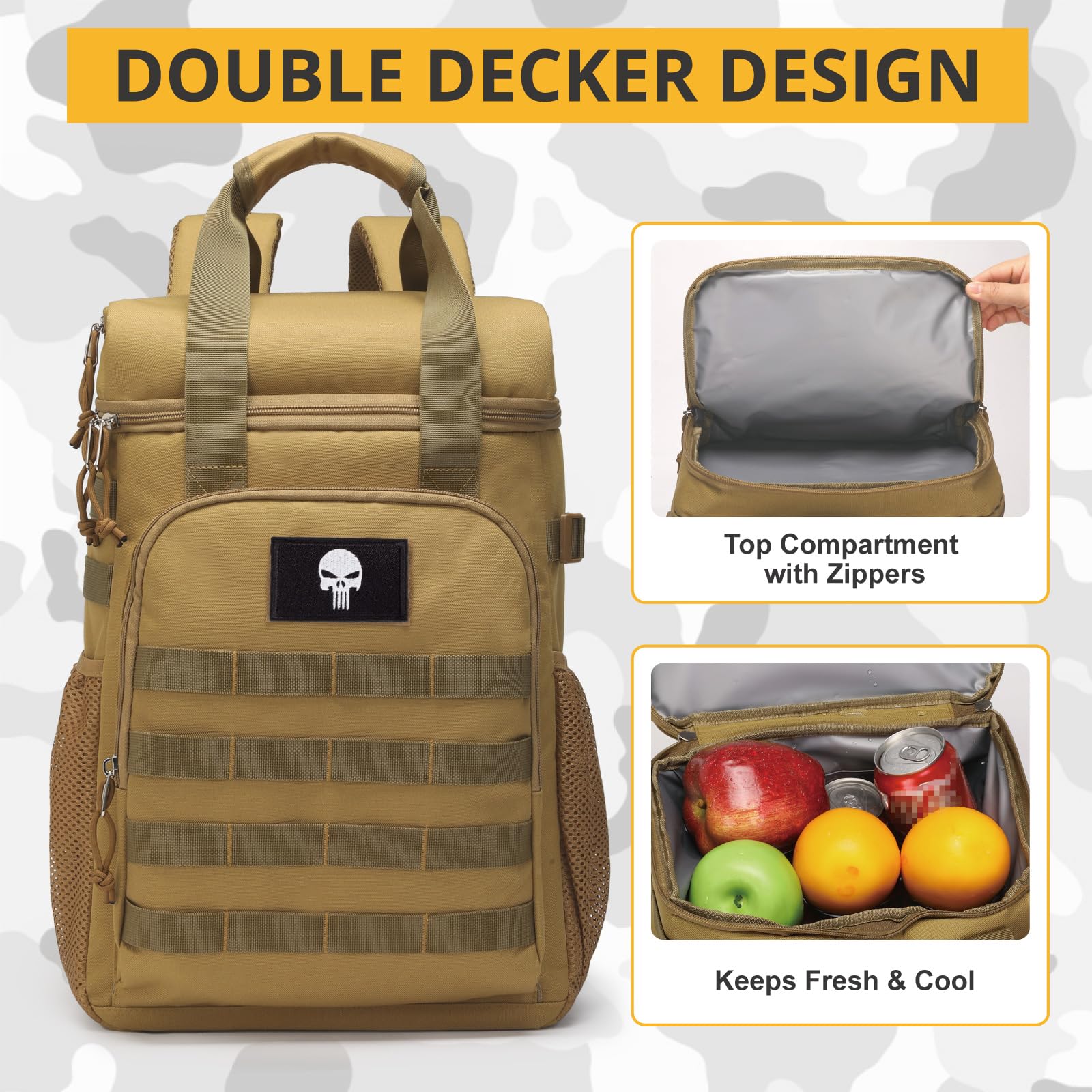 Sac à Dos glacière Tactique, Sac Repas Isotherme pour Homme Adulte avec poignée – Sac à Dos Souple, imperméable et étanche.