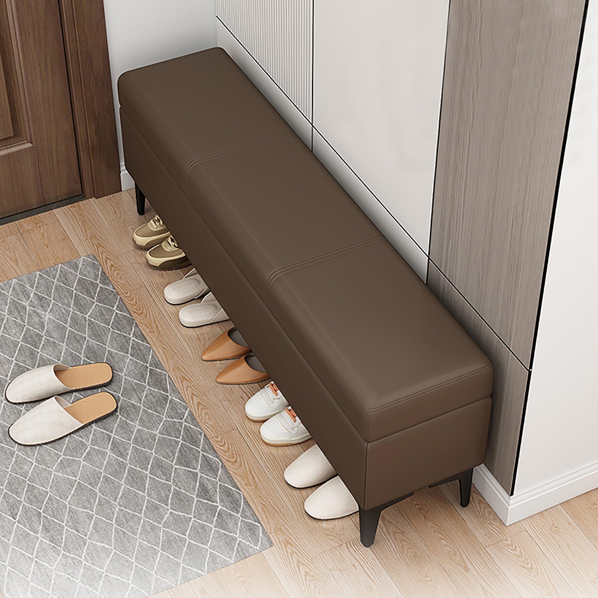 KLGFBDC Stylish Dark Brown Shoe Storage Bench - Versatile Entryway & Bedroom Cabinet with Compartments Modern Furniture Solution (90x40x43cm) - Ideal for Organizing Footwear