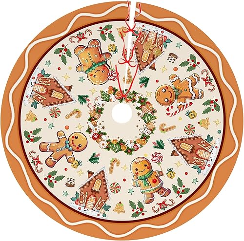 Miniatura 8 de Falda de árbol de Navidad de hombre de jengibre, adorno para árbol de Navidad, decoración de fiestas, interiores y exteriores, 36 pulgadas
