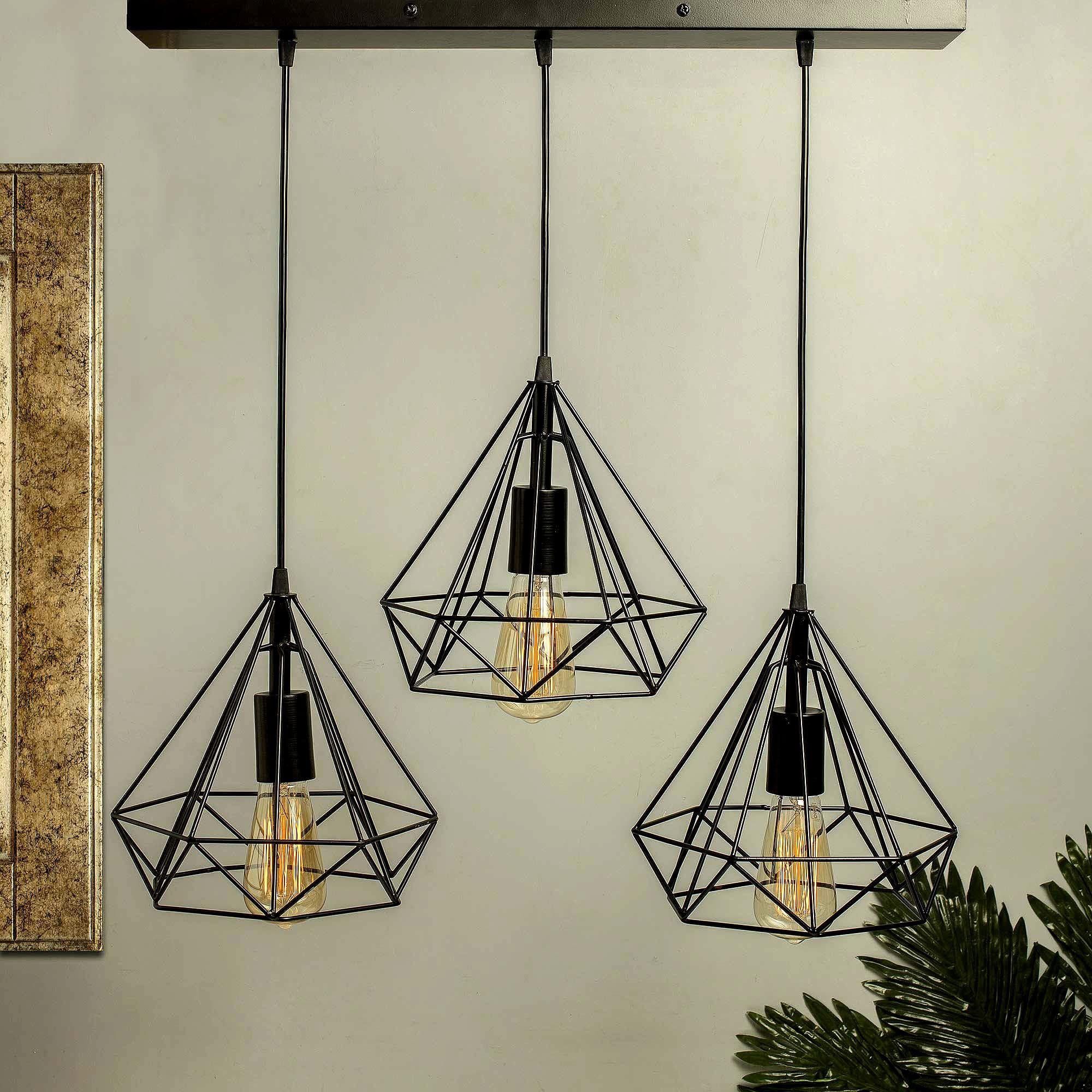 Homesake®3-Lights Linear Cluster Chandelier Black Diamond Hanging Pendant Light, Kitchen Area and Dining Room Light-image-35