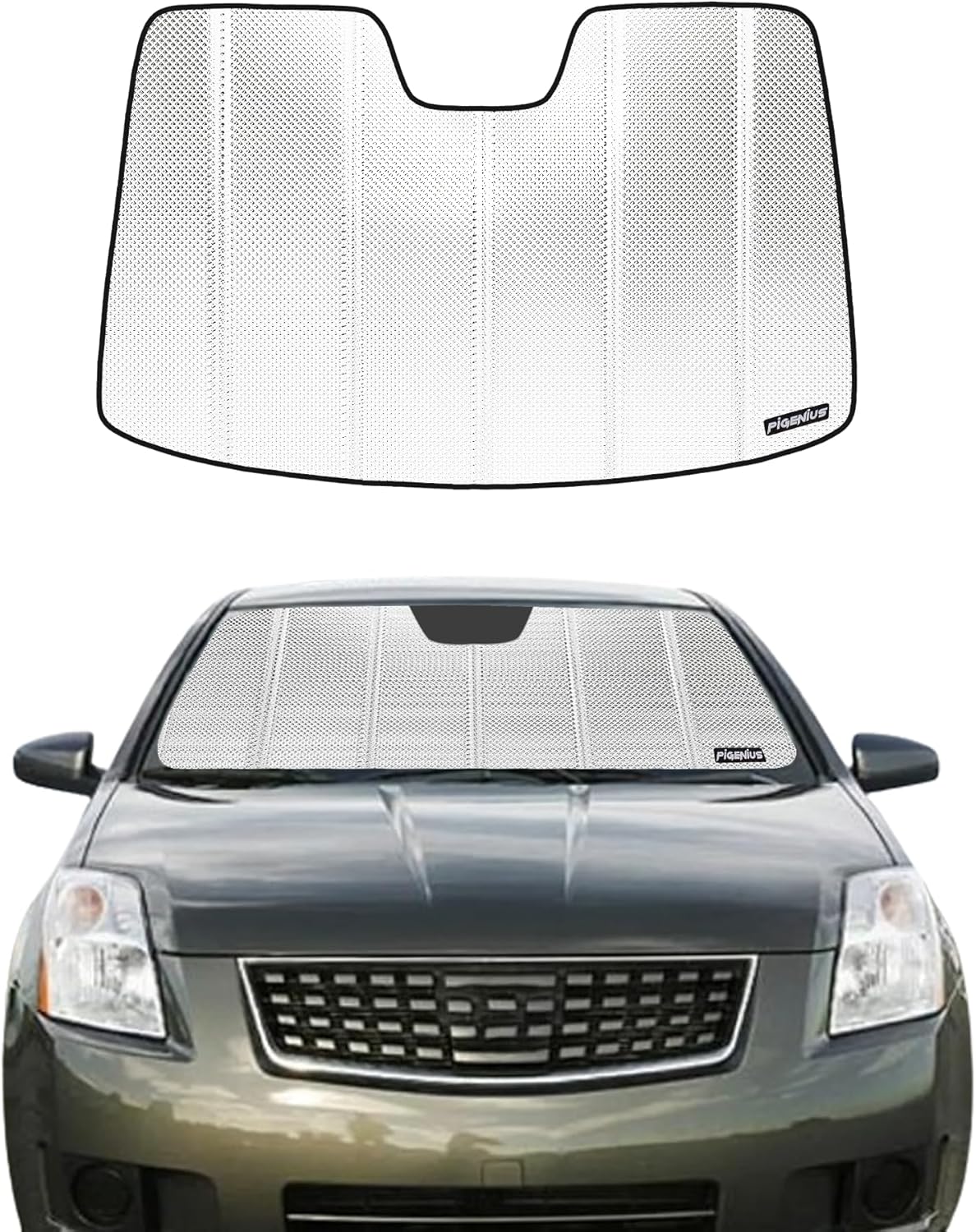 Windshield Sun Shade for 2007-2012 Nissan Sentra Sedan. Front Window Sunshade with Storage Bag 2007-2012 Sentra Shiny Silver (Classic)