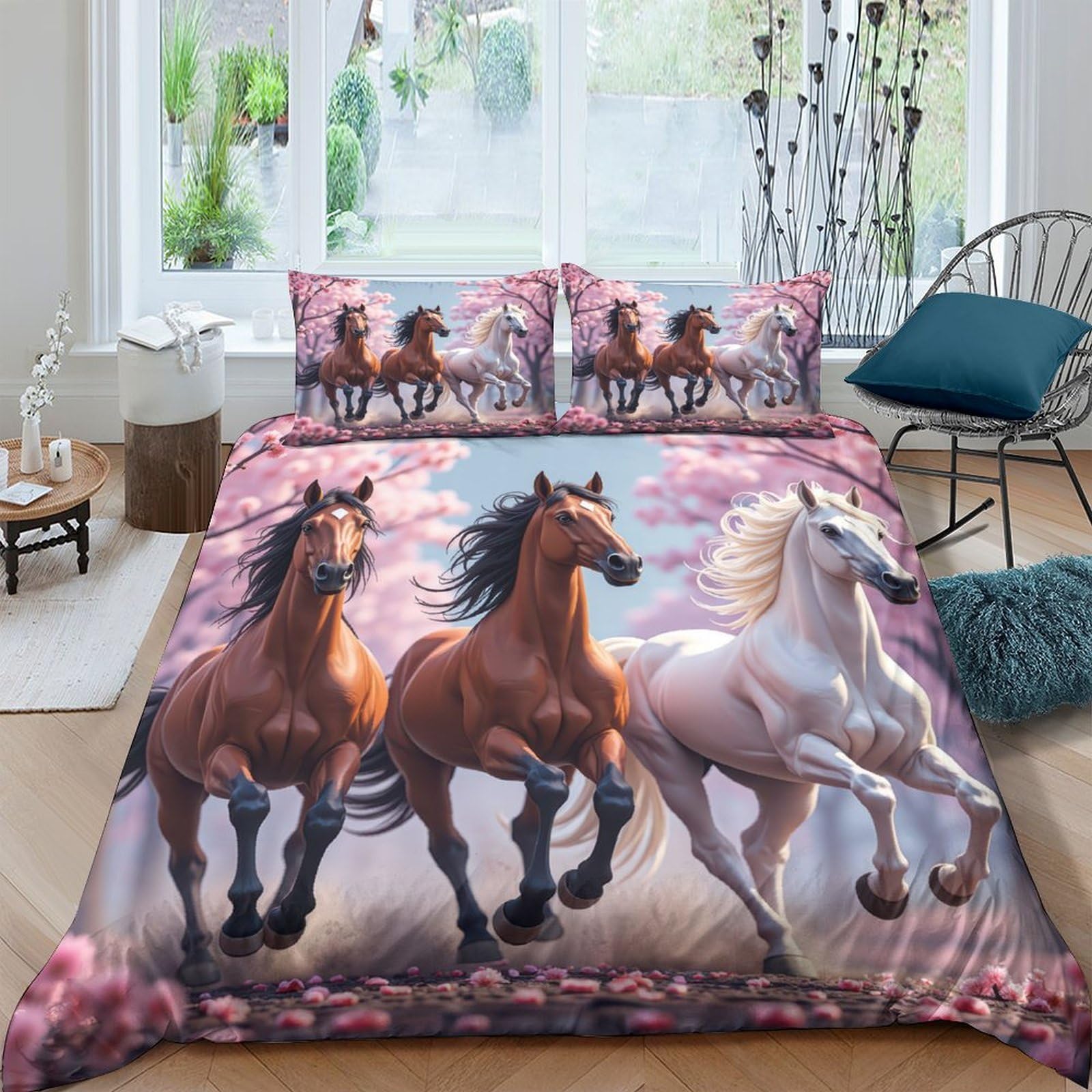 Ctjqhvkz Style-4 3D Printed Running Horse Fitted Sheet Microfiber Soft Brown White Stallion Mattress Cover For Bedroom Dorm Decor Single（135X200cm）
