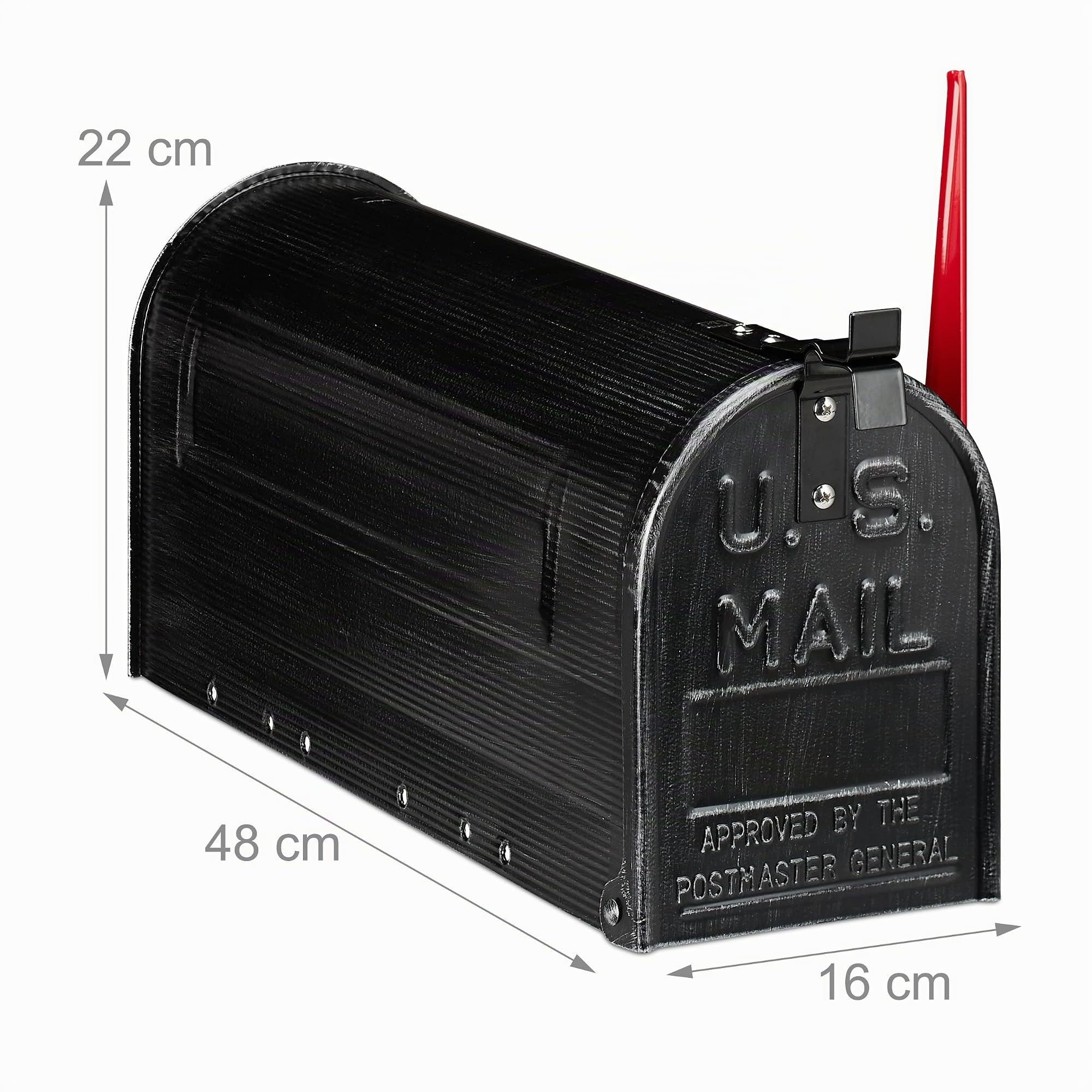 Relaxdays Cassetta Postale Americana, Vintage, US Mailbox, Scomparto Porta-giornali, Bandiera Rossa, 22x16x48 cm, Nera