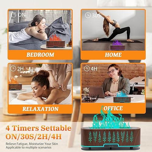 Miniatura 6 de Difusores de aceite esencial, difusor de aire de llama, difusor de aromaterapia de 6.8 fl oz con 2 modos de niebla, 4 temporizadores de encendido y