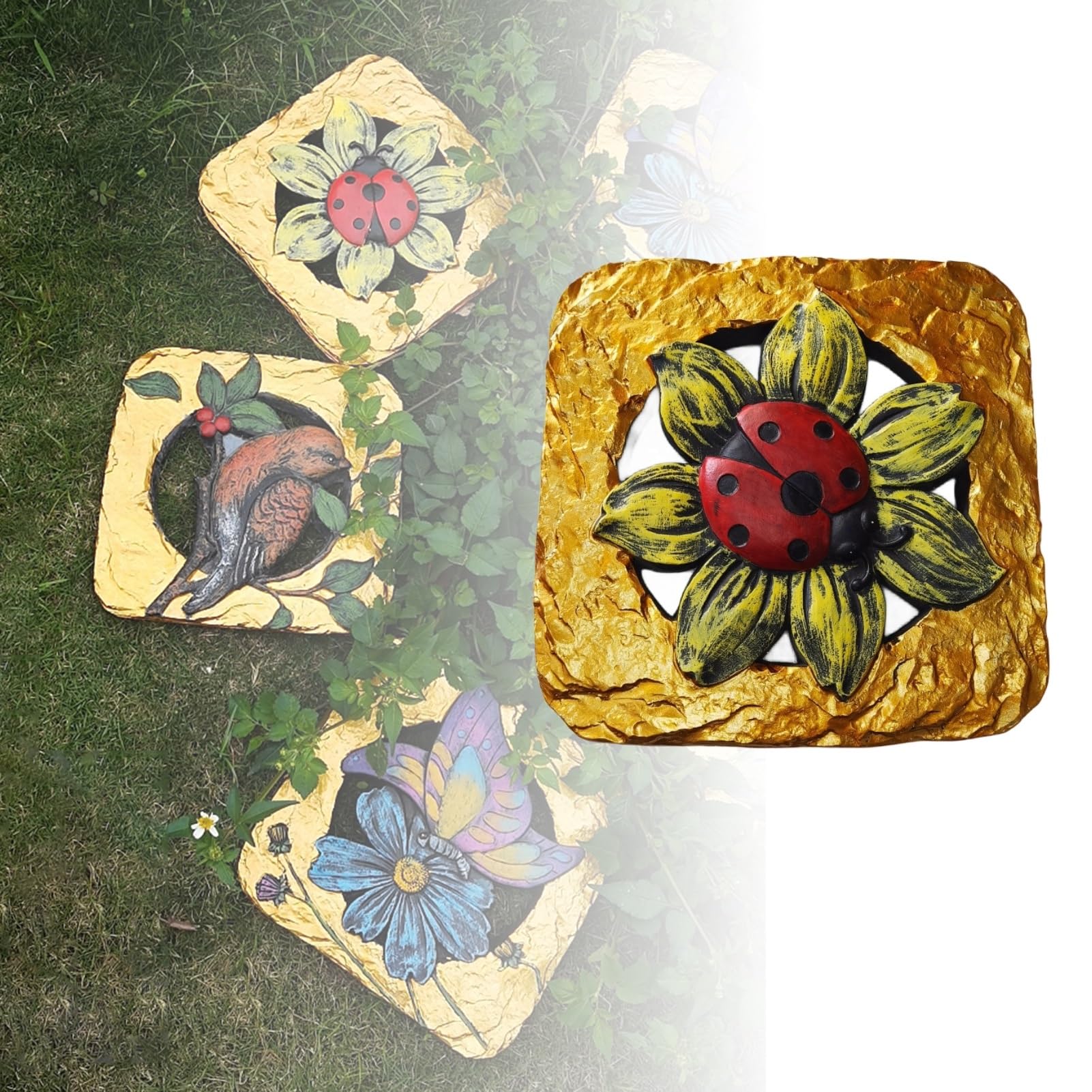 Pietra da calpestio， Pietre da Giardino con Motivo a Uccelli, coleotteri e Farfalle, Decorazioni for percorsi Cavi tridimensionali.(Beetles)