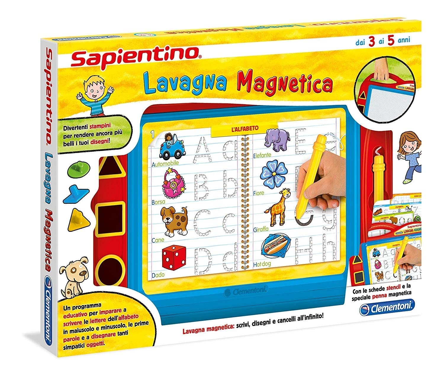 Clementoni - 12037 - Sapientino - Magnetic Erasable Whiteboard, Drawing Board, Learning to Write Game - Educational Game 3 Years