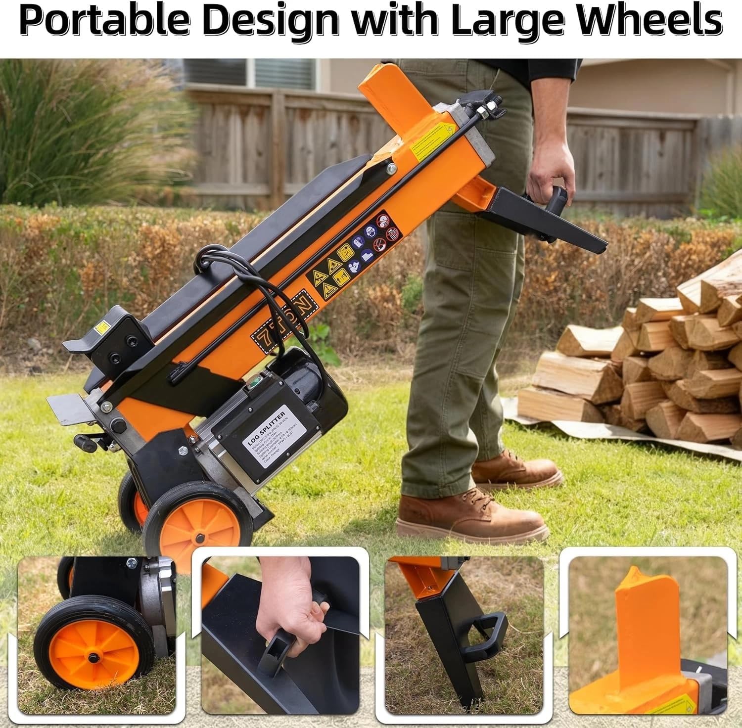 Electric Log Splitter 7 Ton Portable Hydraulic Firewood Splitting Machine